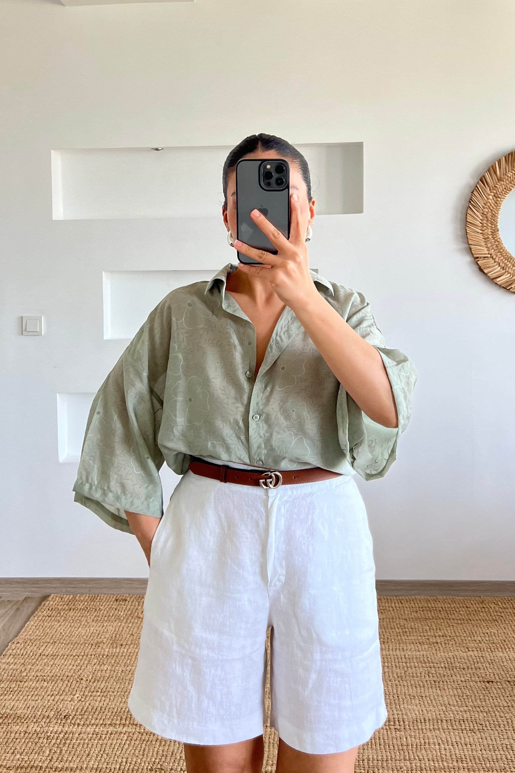 Yeşil Çiçek Desenli Oversize Gömlek uygun fiyatlarda www.butikhola.com adresinde