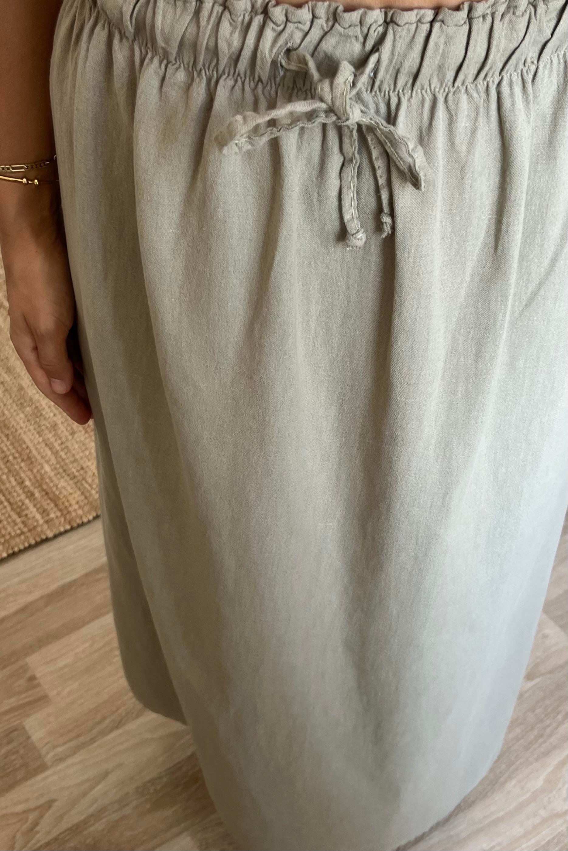 Yeşil Ham Keten Premium Etek uygun fiyatlarda www.butikhola.com adresinde