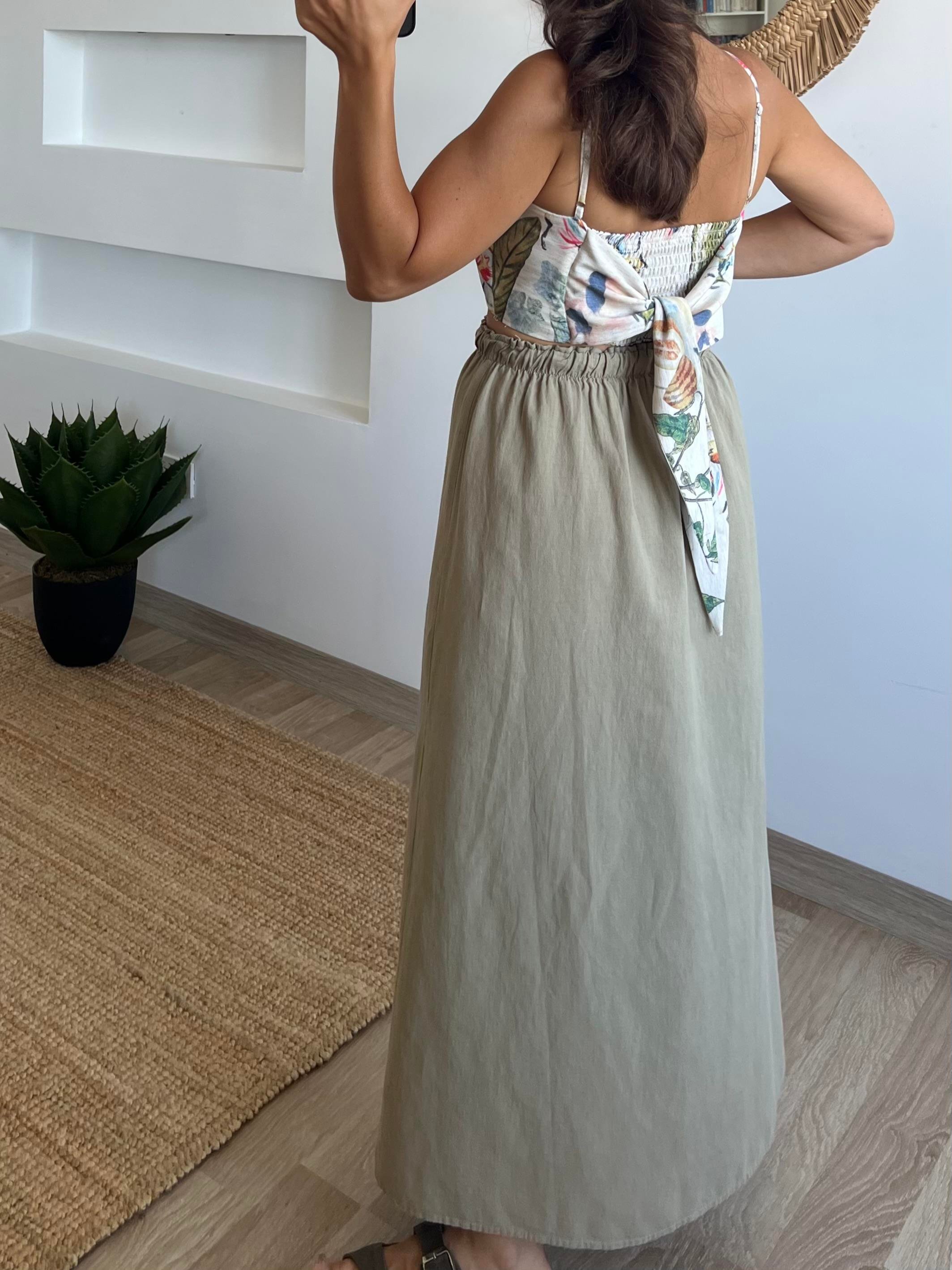 Yeşil Ham Keten Premium Etek uygun fiyatlarda www.butikhola.com adresinde