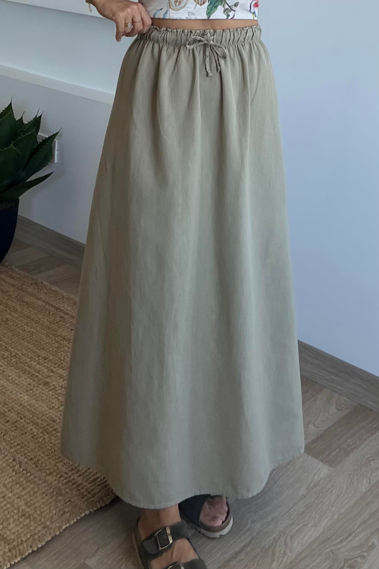 Yeşil Ham Keten Premium Etek uygun fiyatlarda www.butikhola.com adresinde