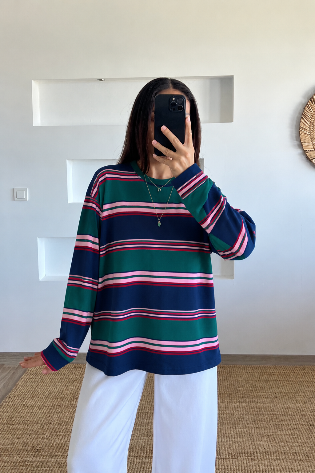 Yeşil Yumuşak Dokulu Çizgili Sweat uygun fiyatlarda www.butikhola.com adresinde