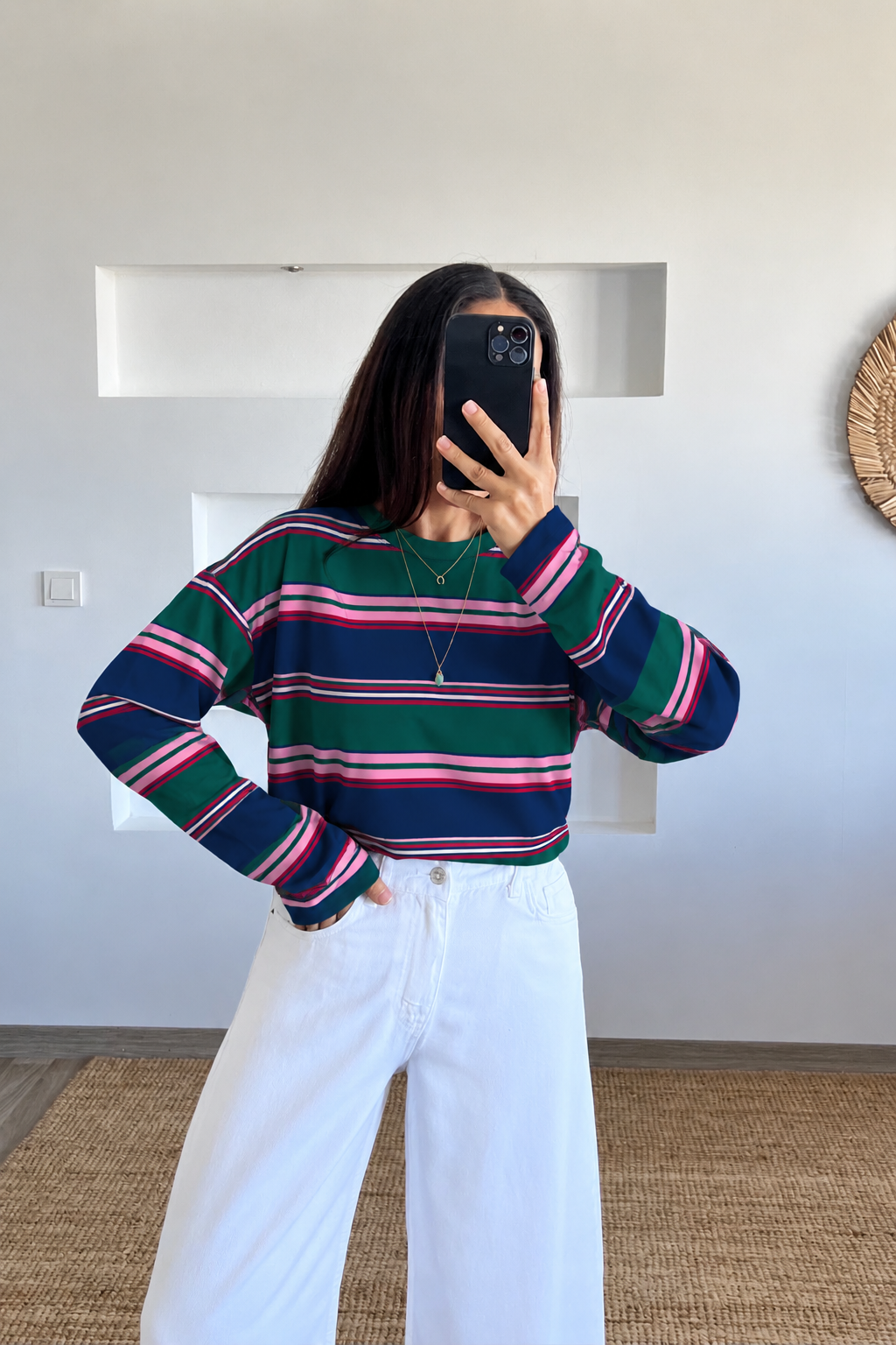 Yeşil Yumuşak Dokulu Çizgili Sweat uygun fiyatlarda www.butikhola.com adresinde