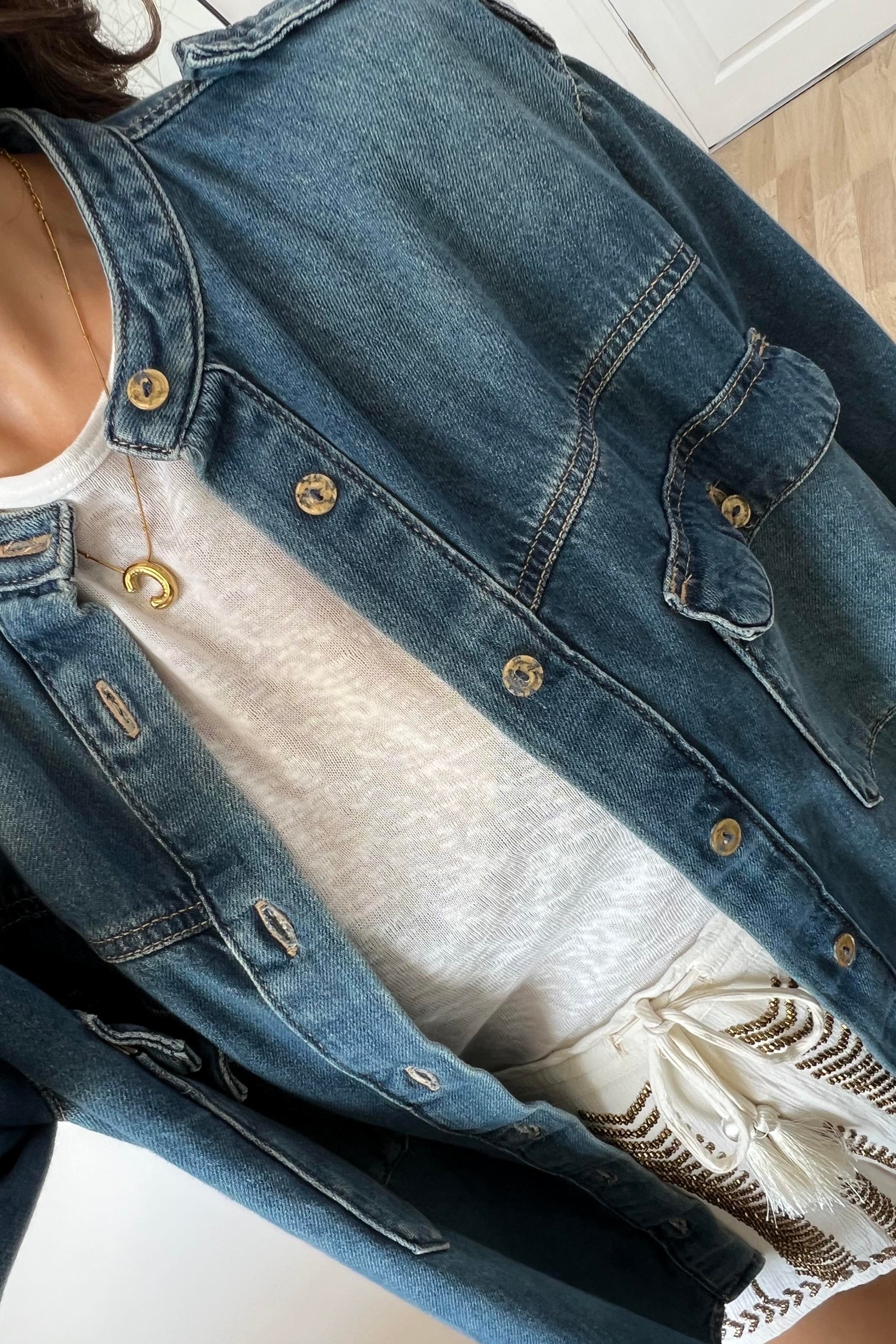 Yumuşak Dokulu Cepli Kot Gömlek uygun fiyatlarda www.butikhola.com adresinde
