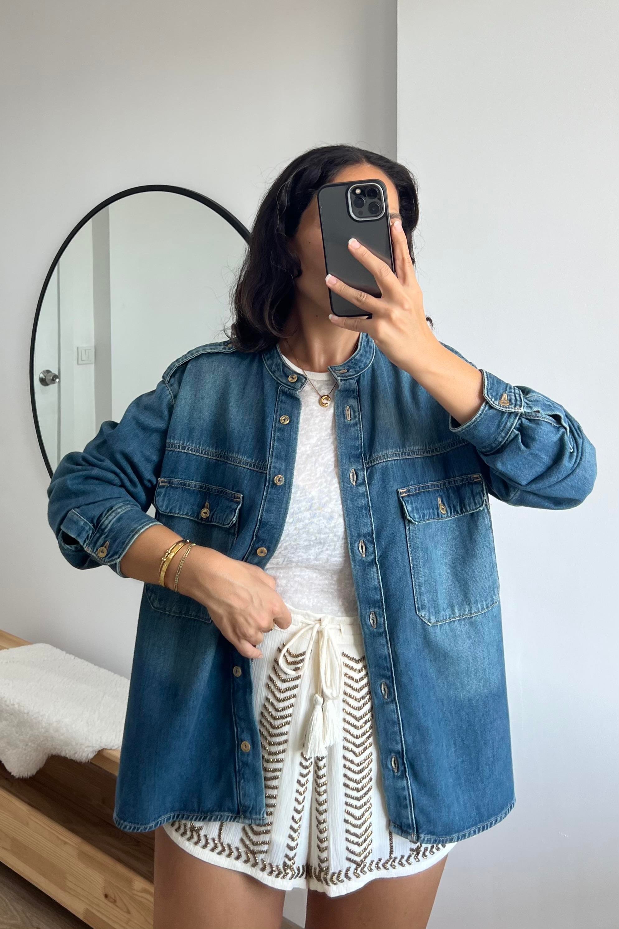 Yumuşak Dokulu Cepli Kot Gömlek uygun fiyatlarda www.butikhola.com adresinde