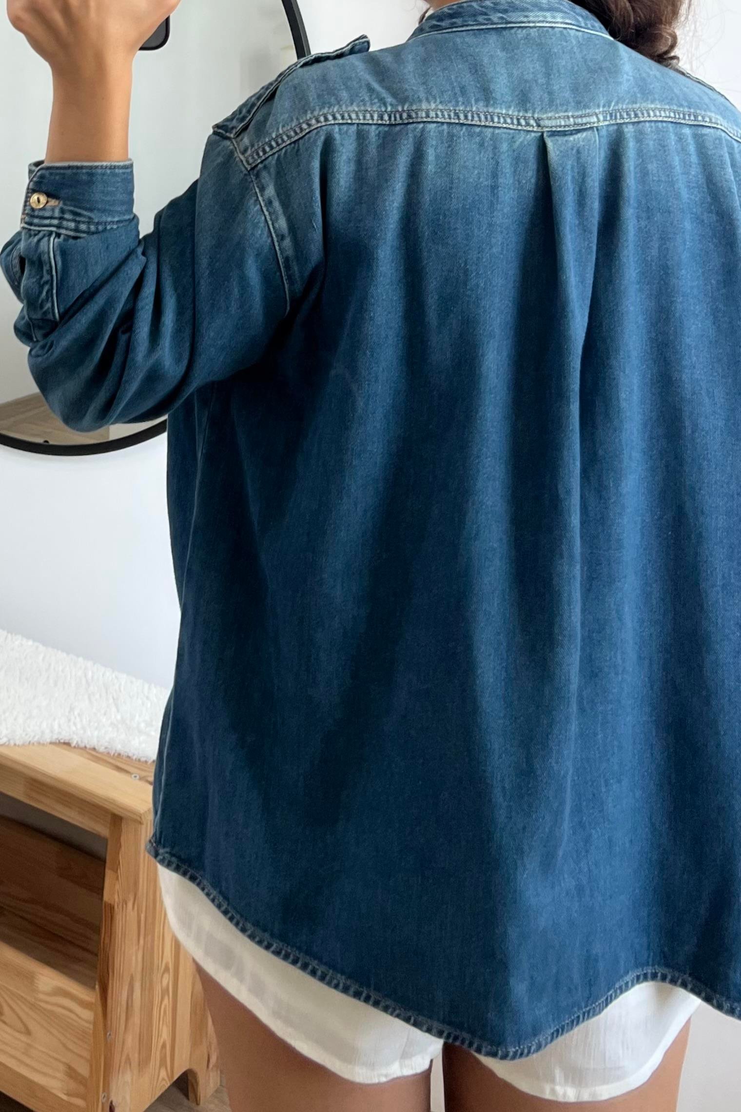 Yumuşak Dokulu Cepli Kot Gömlek uygun fiyatlarda www.butikhola.com adresinde