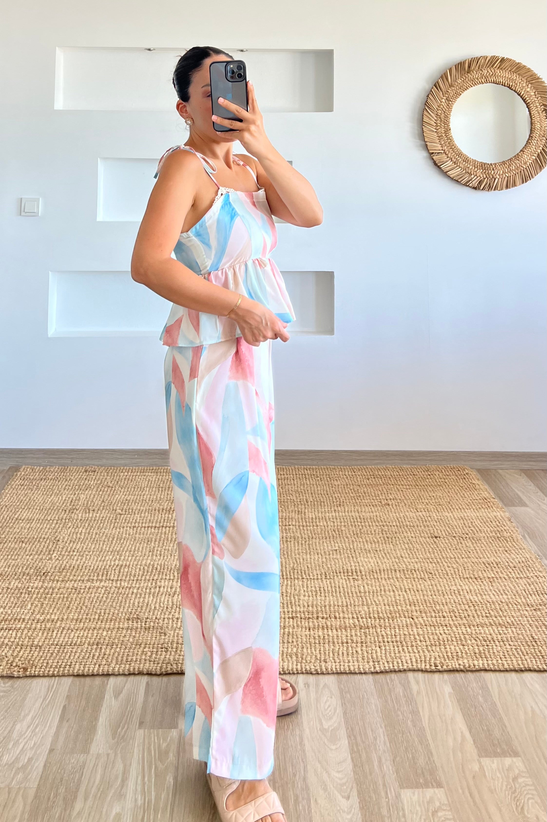 Zr Çok Renkli Bluz Pantolon Takım uygun fiyatlarda www.butikhola.com adresinde