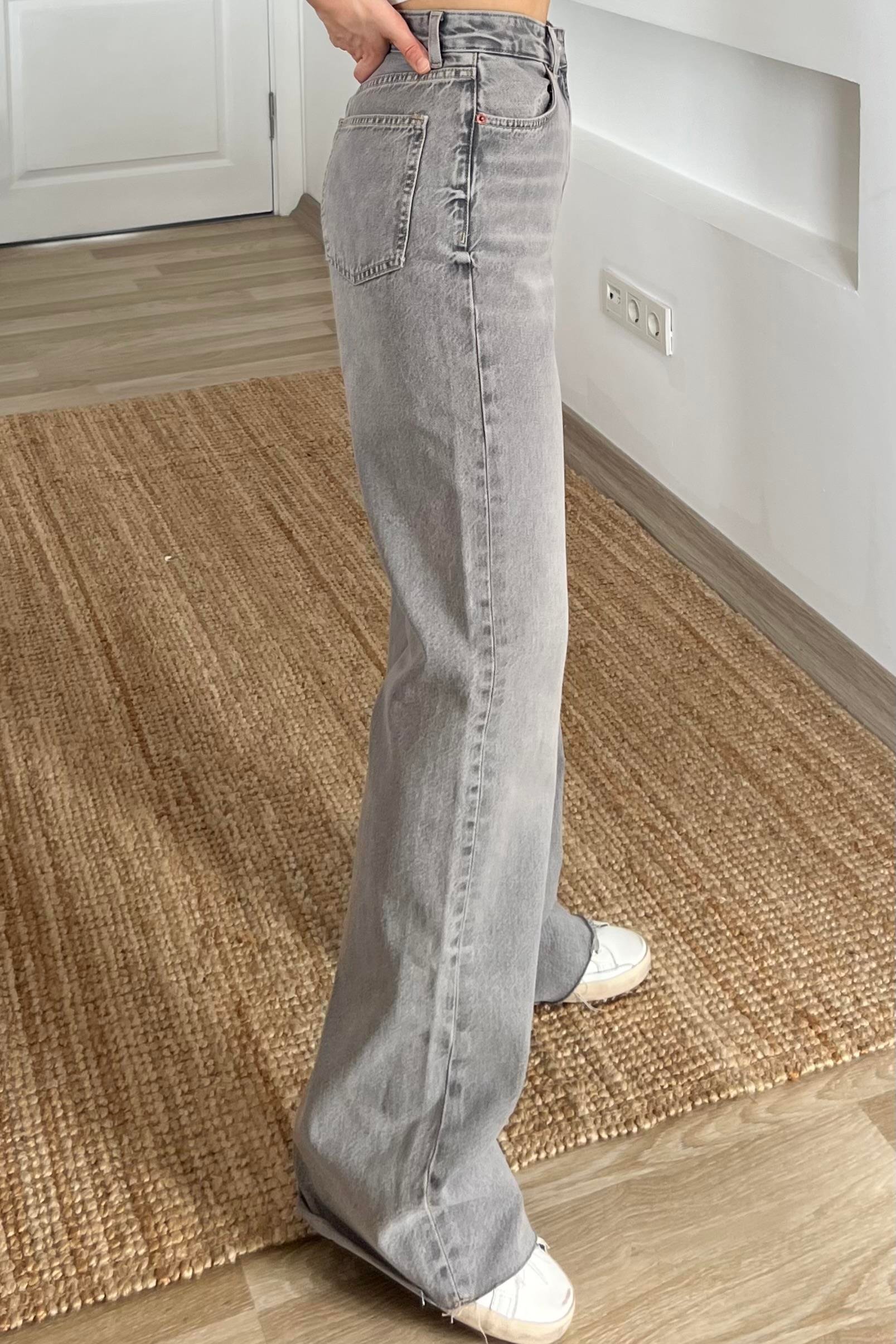 Zr Gri Long Straight Fit Kesik Paça Jean  uygun fiyatlarda www.butikhola.com adresinde