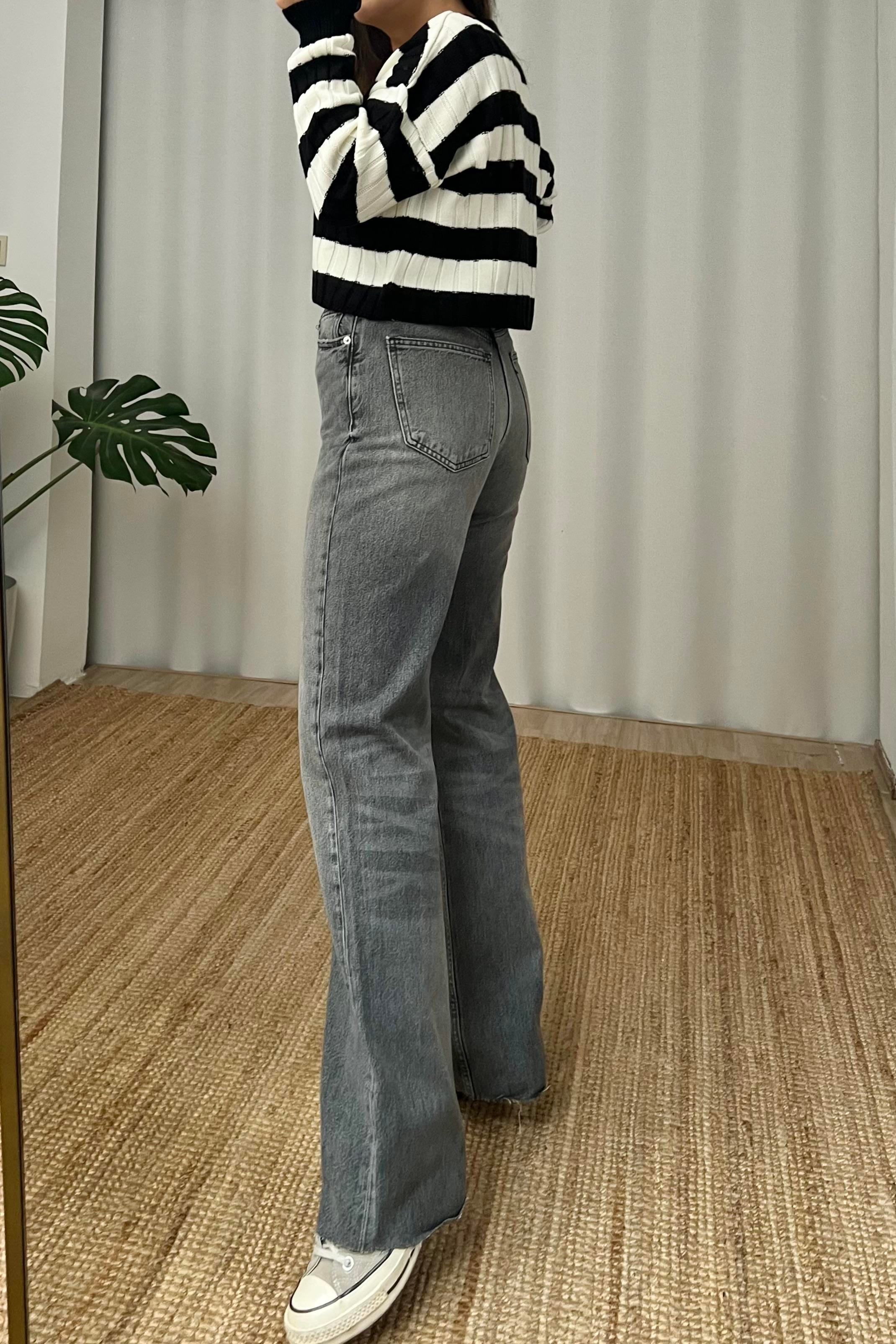 Zr Gri Yüksek Bel Wide Leg Yıkamalı Jean uygun fiyatlarda www.butikhola.com adresinde