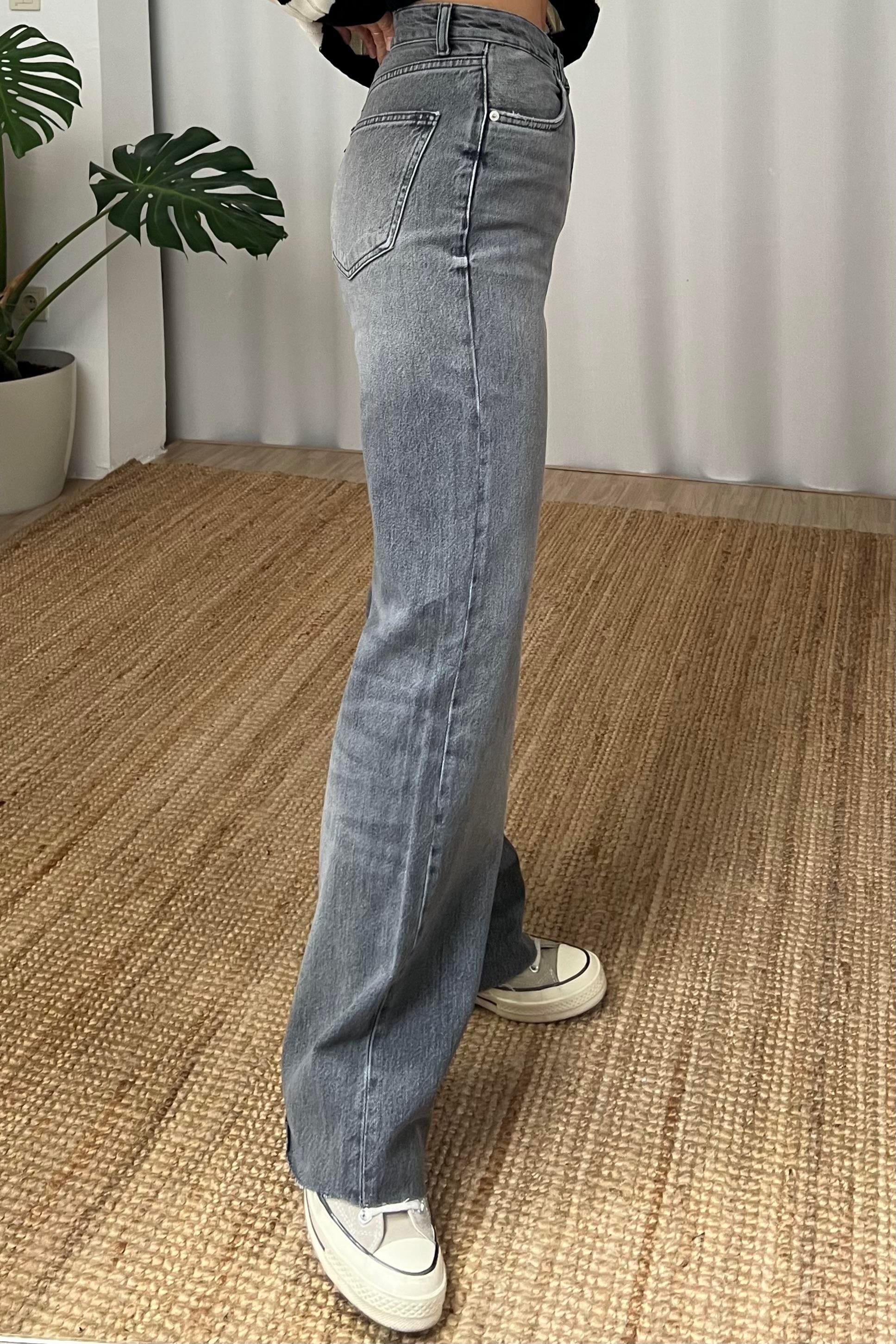 Zr Gri Yüksek Bel Wide Leg Yıkamalı Jean uygun fiyatlarda www.butikhola.com adresinde
