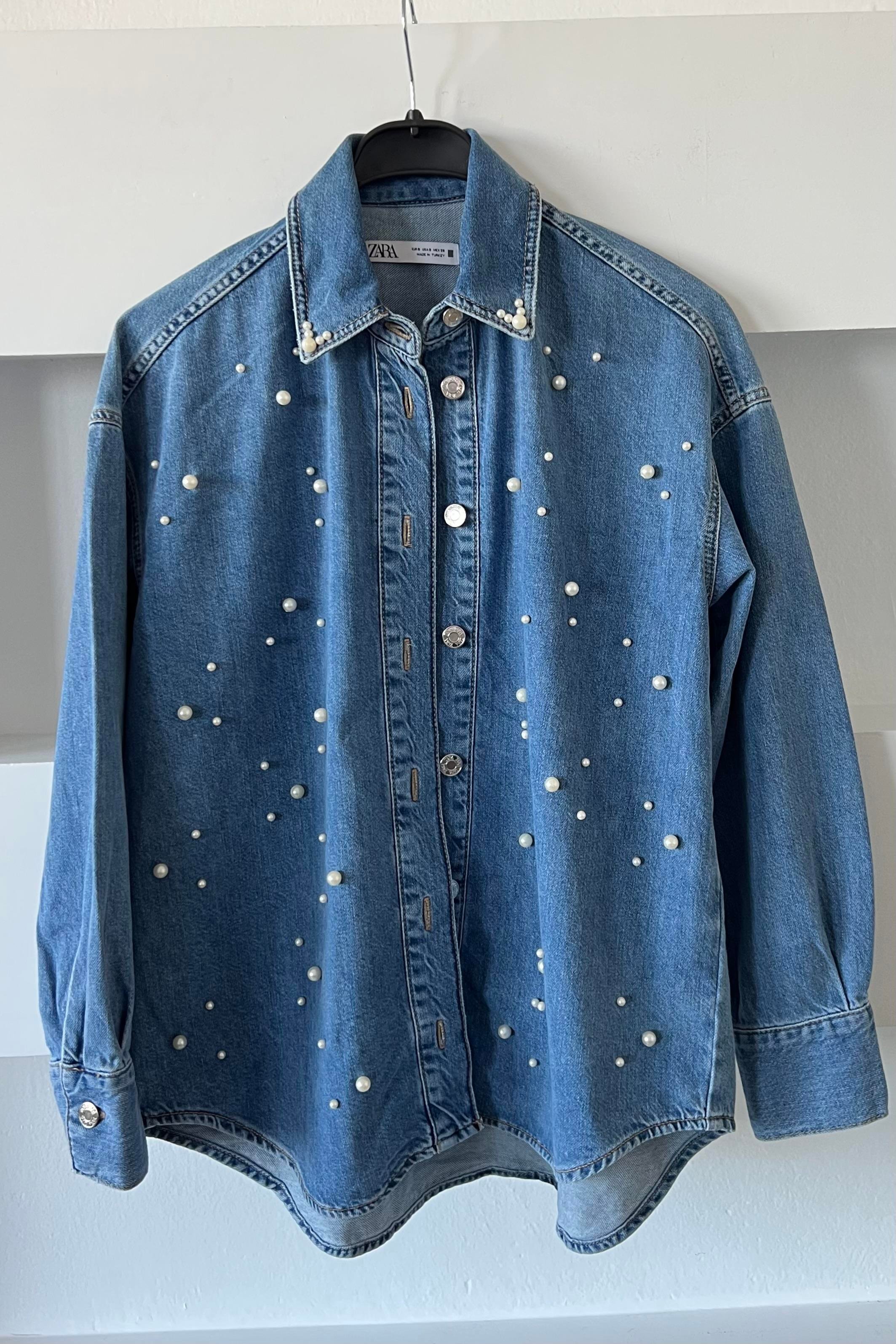 Zr İnci Detaylı Kot Gömlek uygun fiyatlarda www.butikhola.com adresinde