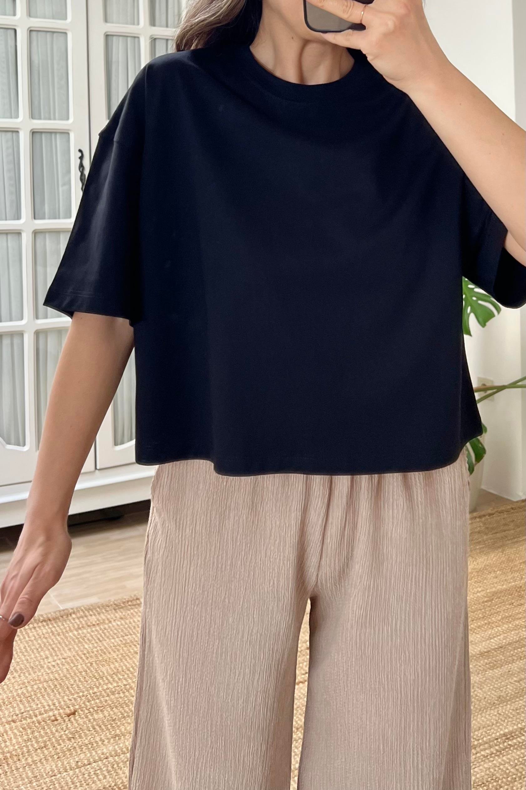Zr Siyah Oversize Crop Tshirt uygun fiyatlarda www.butikhola.com adresinde