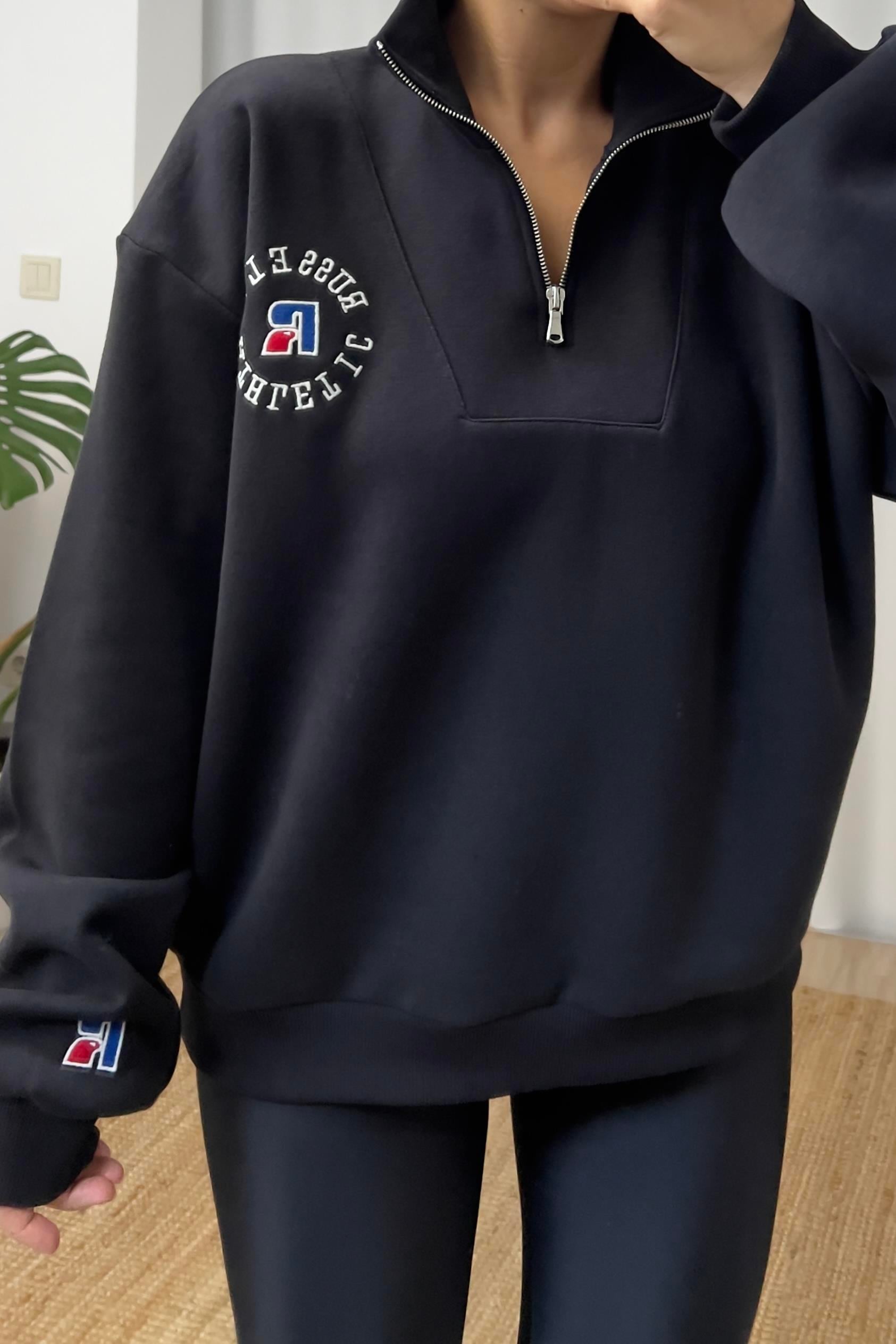 Zr Siyah Yakası Fermuarlı Oversize Sweatshirt uygun fiyatlarda www.butikhola.com adresinde