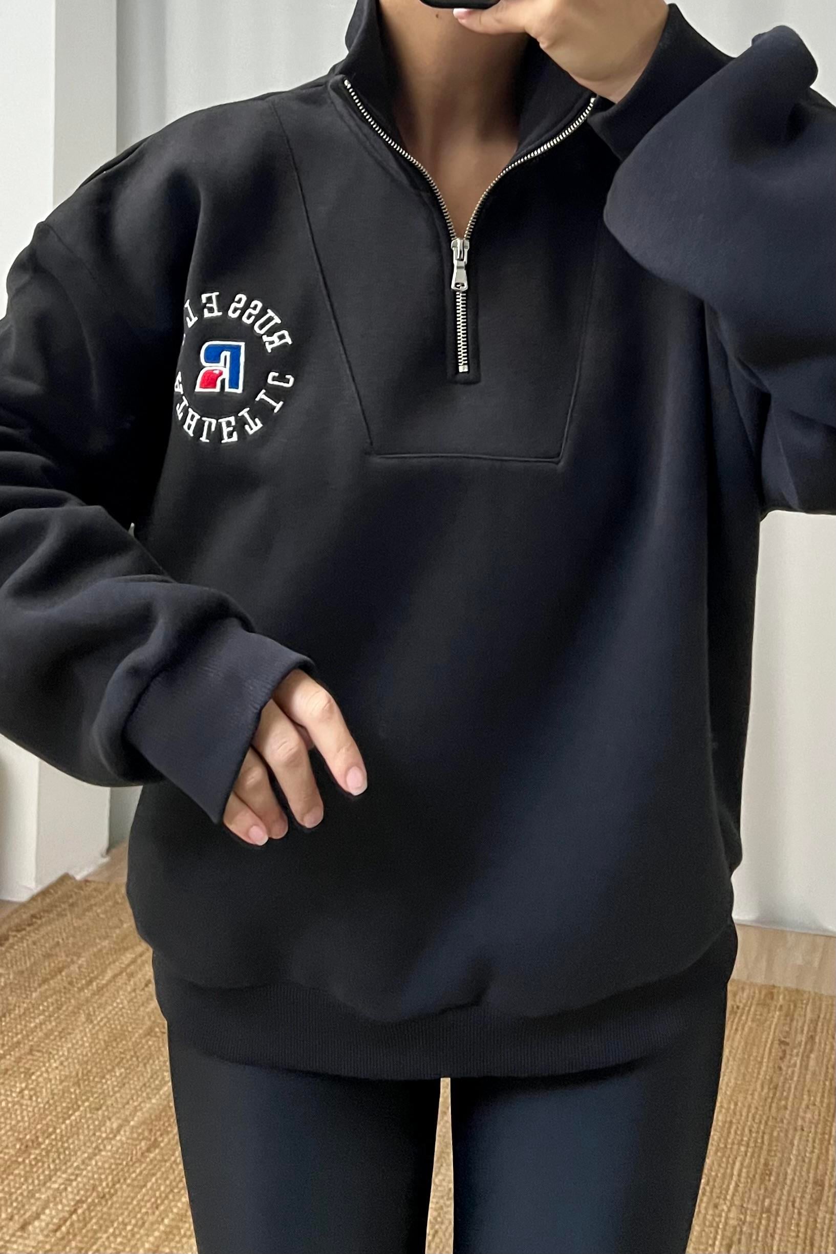 Zr Siyah Yakası Fermuarlı Oversize Sweatshirt uygun fiyatlarda www.butikhola.com adresinde
