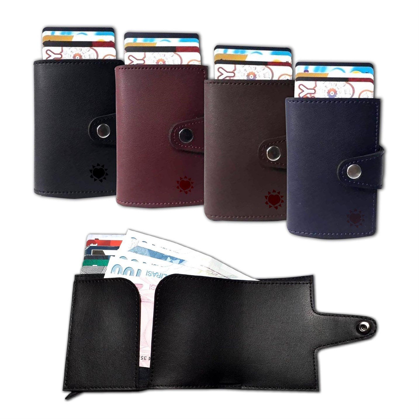 RFID Korumalı Para Bölmeli Mekanizmalı Cüzdan Kartlık Siyah