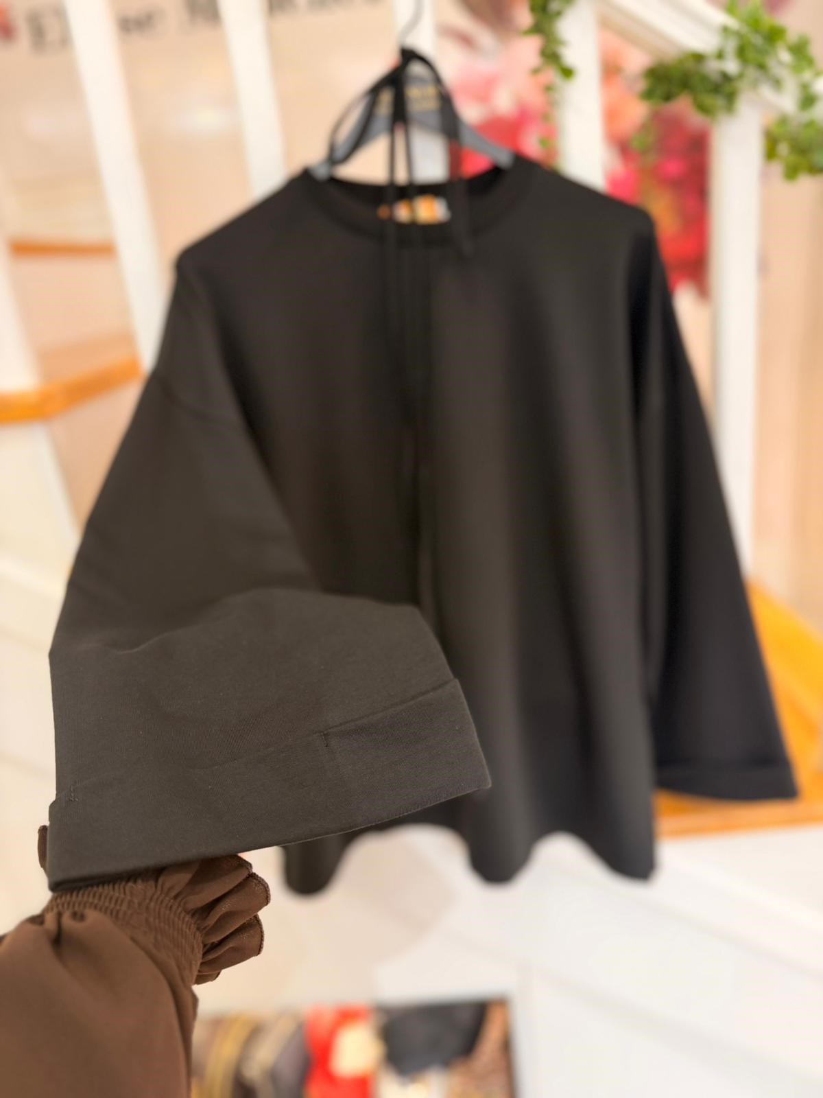 2755 S-M SİYAH DİKİŞ DETAYLI YIRTMAÇLI SWEATSHIRT