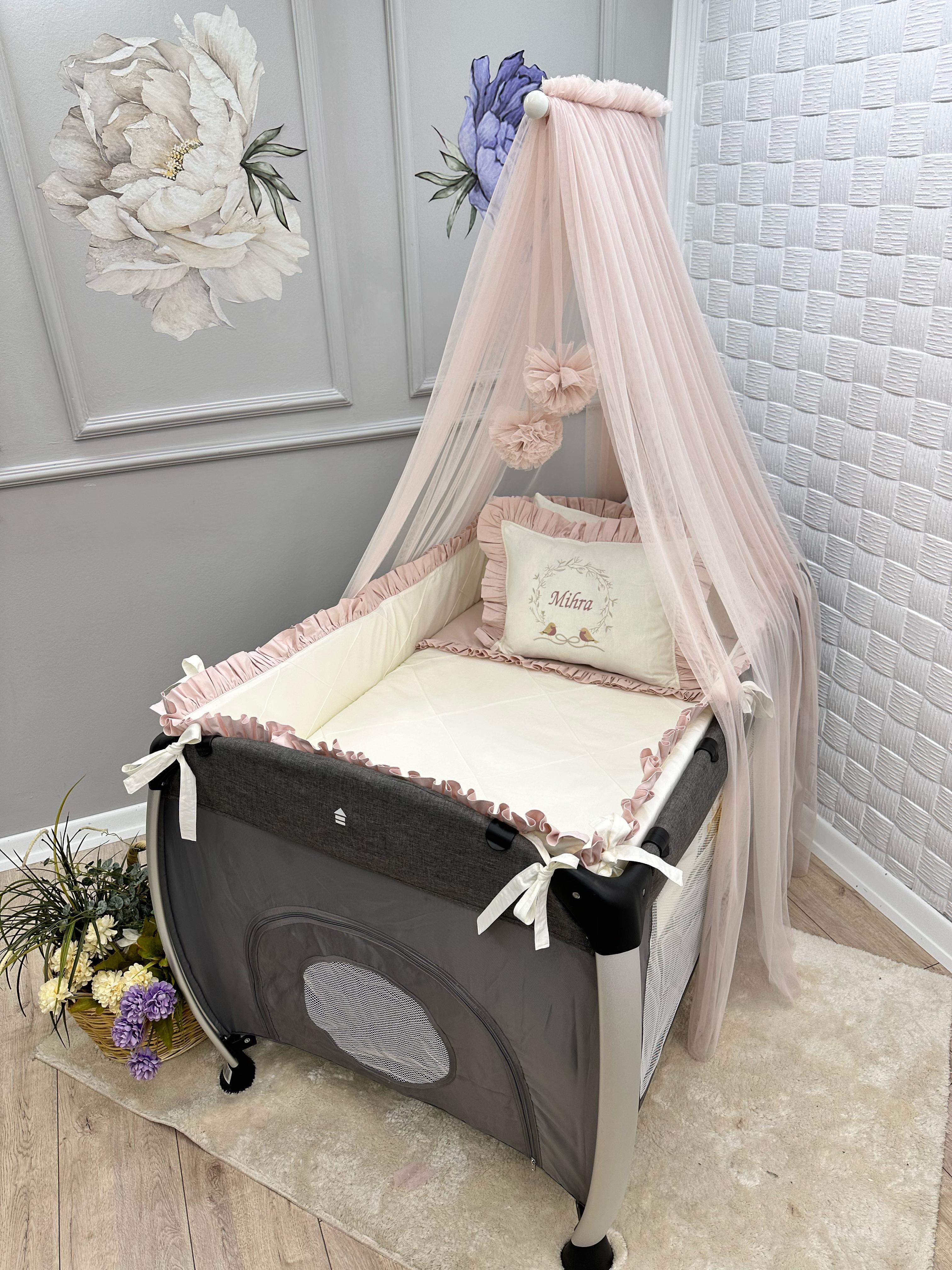 ELEGANT KREM AÇIK PUDRA FIRFIRLI PARK BEŞİK UYKU SETİ 