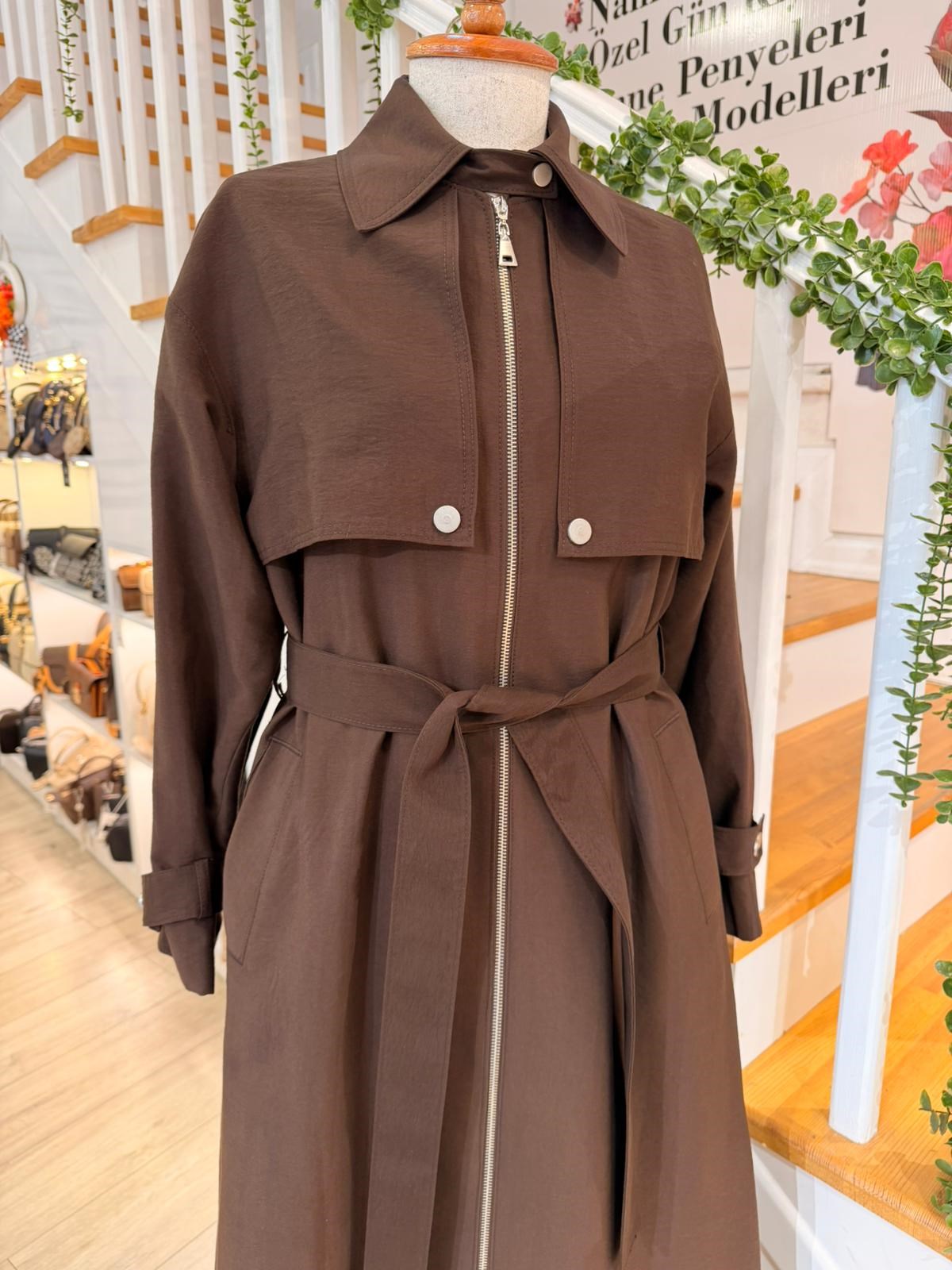 W27813 KAHVE TRENCH
