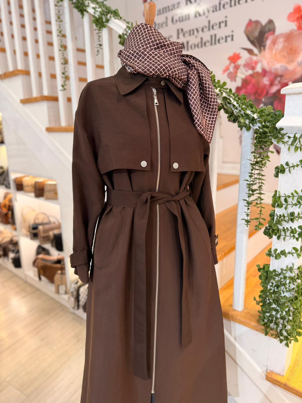 W27813 KAHVE TRENCH
