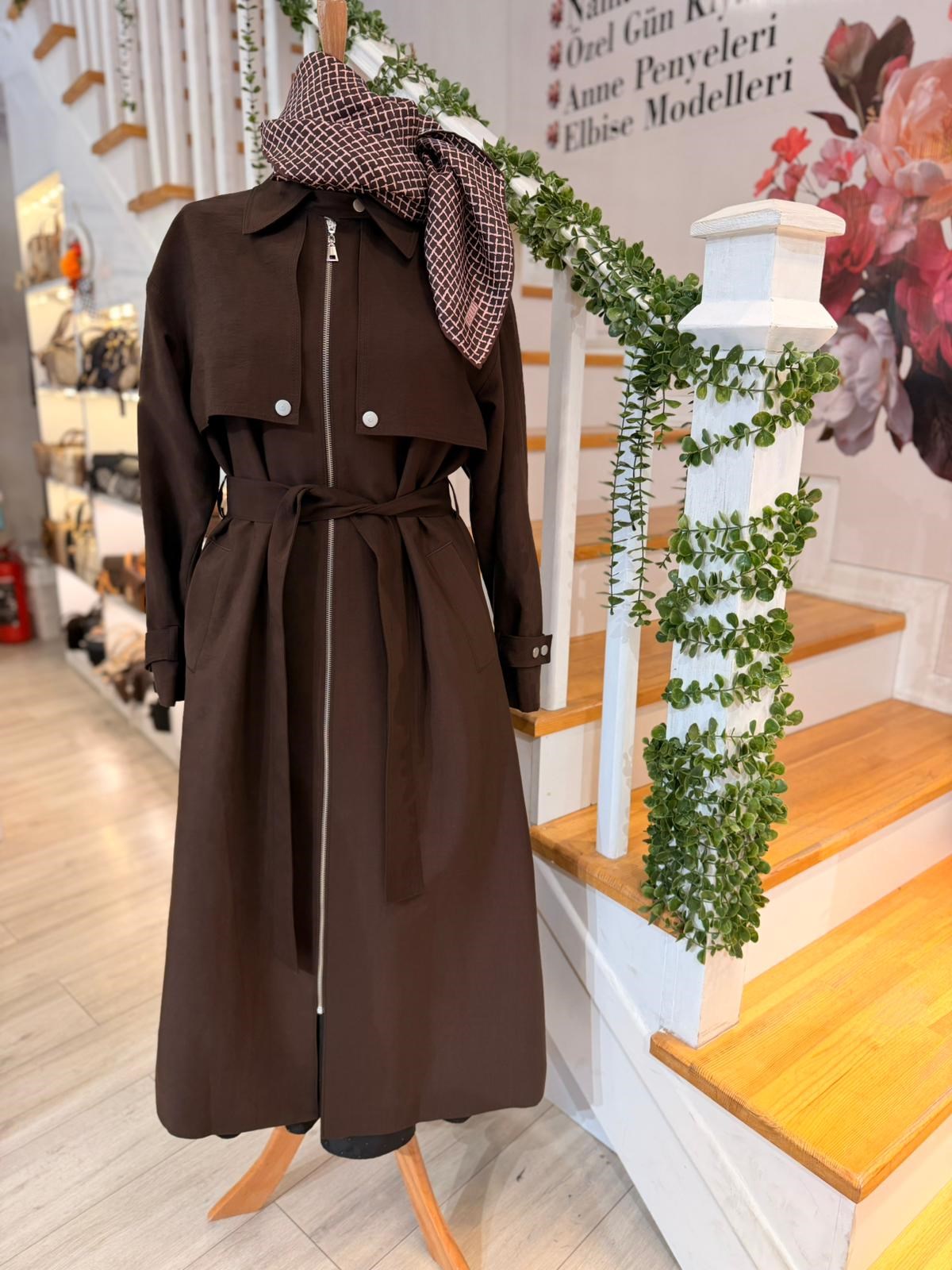 W27813 KAHVE TRENCH