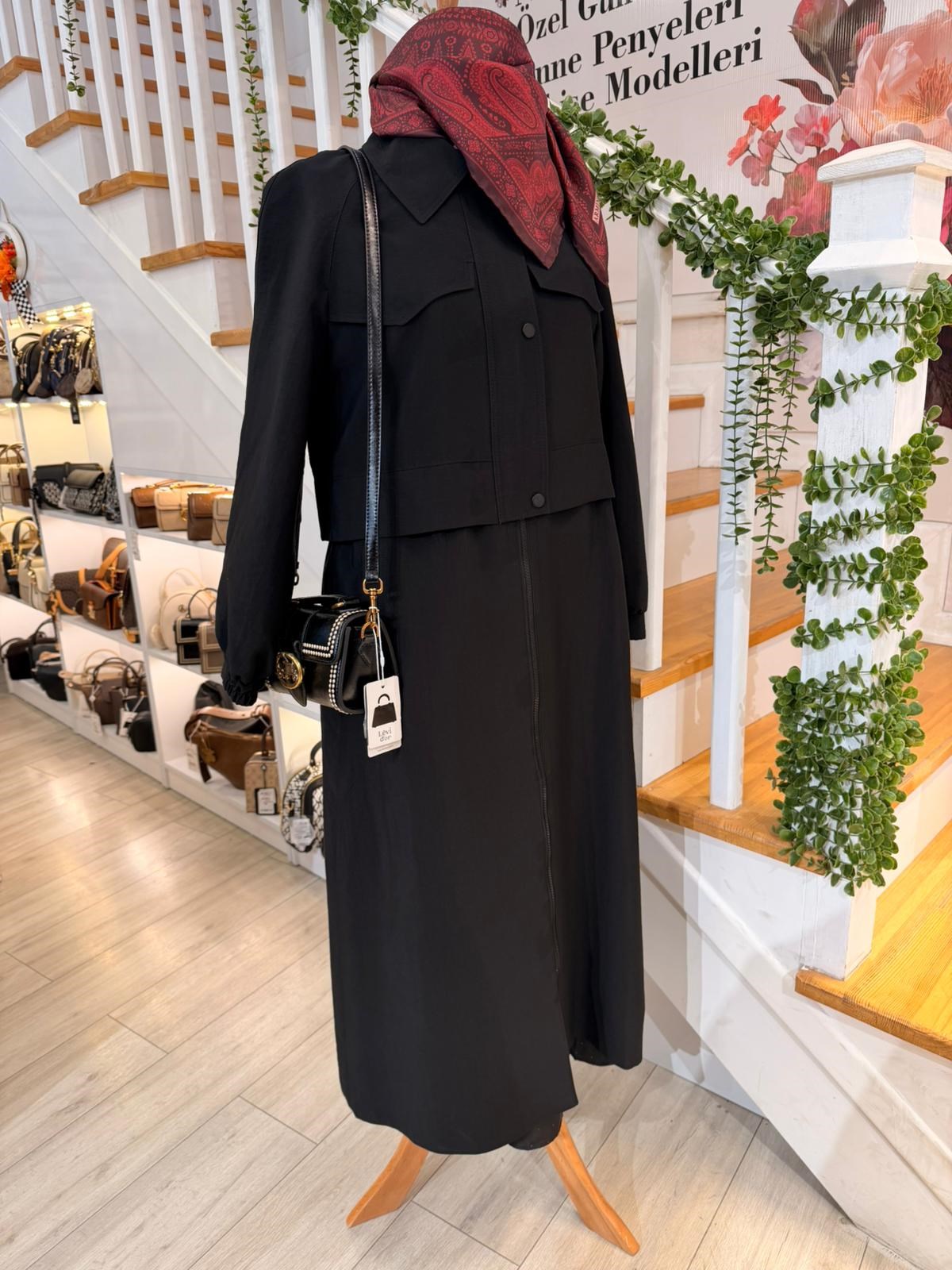 W27820 SİYAH TRENCH