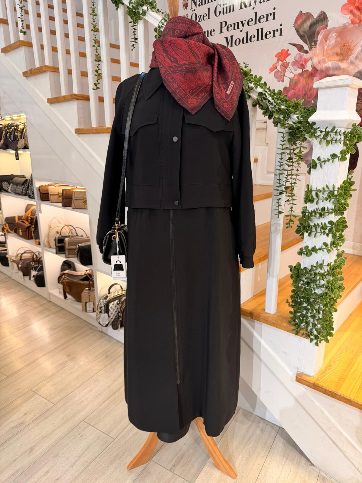 W27820 SİYAH TRENCH