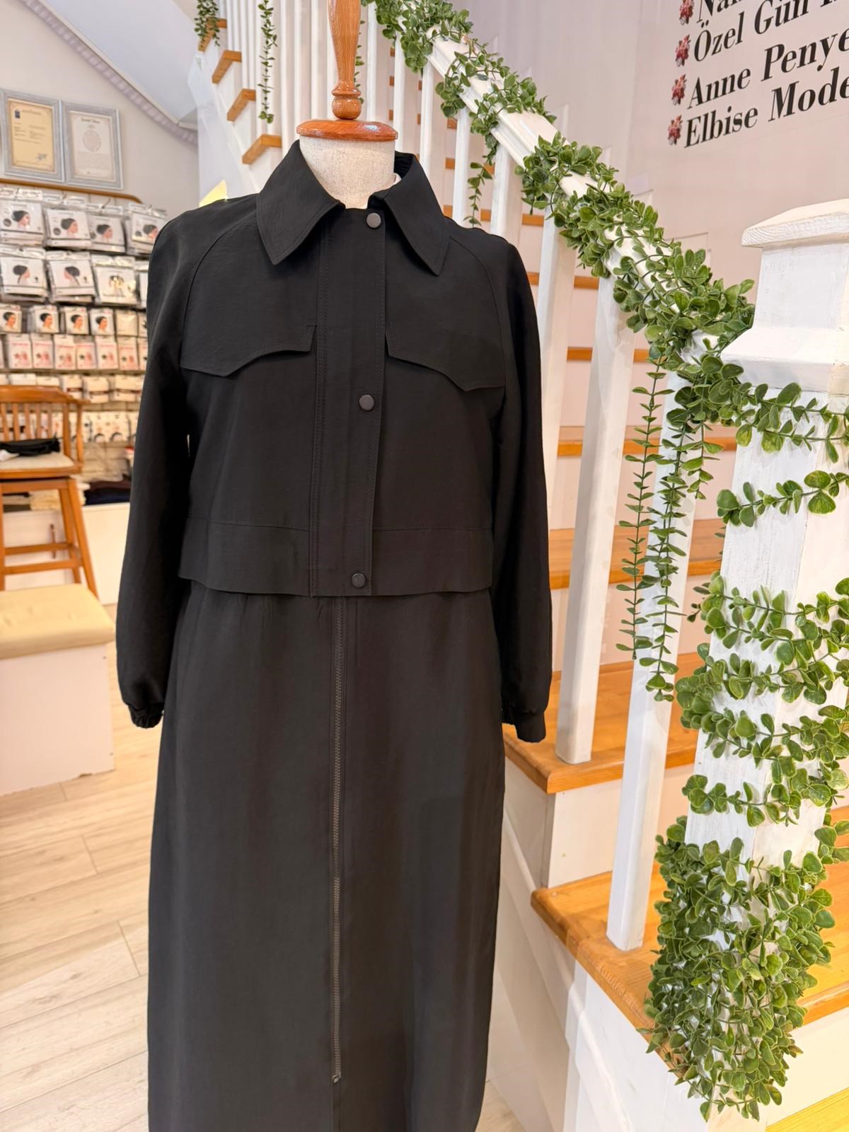 W27820 SİYAH TRENCH