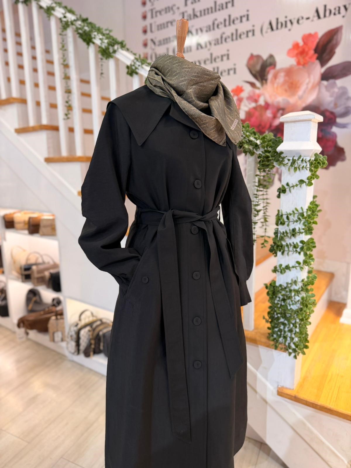 W27828 SİYAH TRENCH