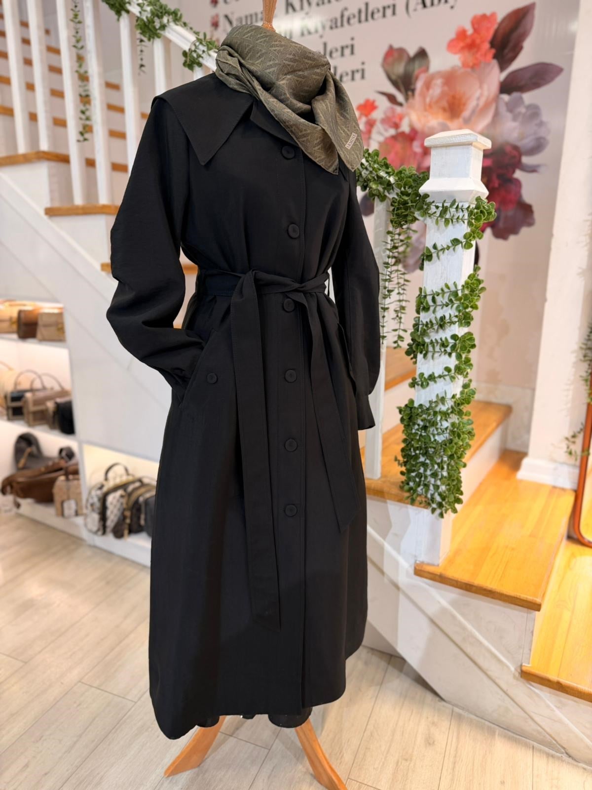 W27828 SİYAH TRENCH