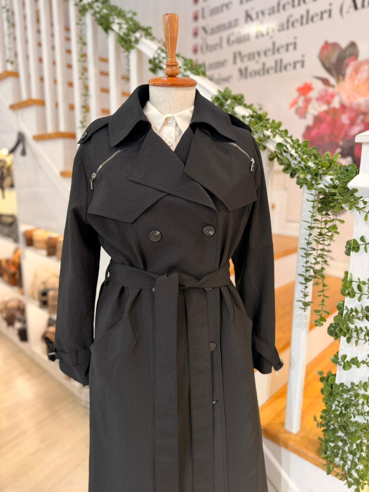 W27840 SİYAH TRENCH