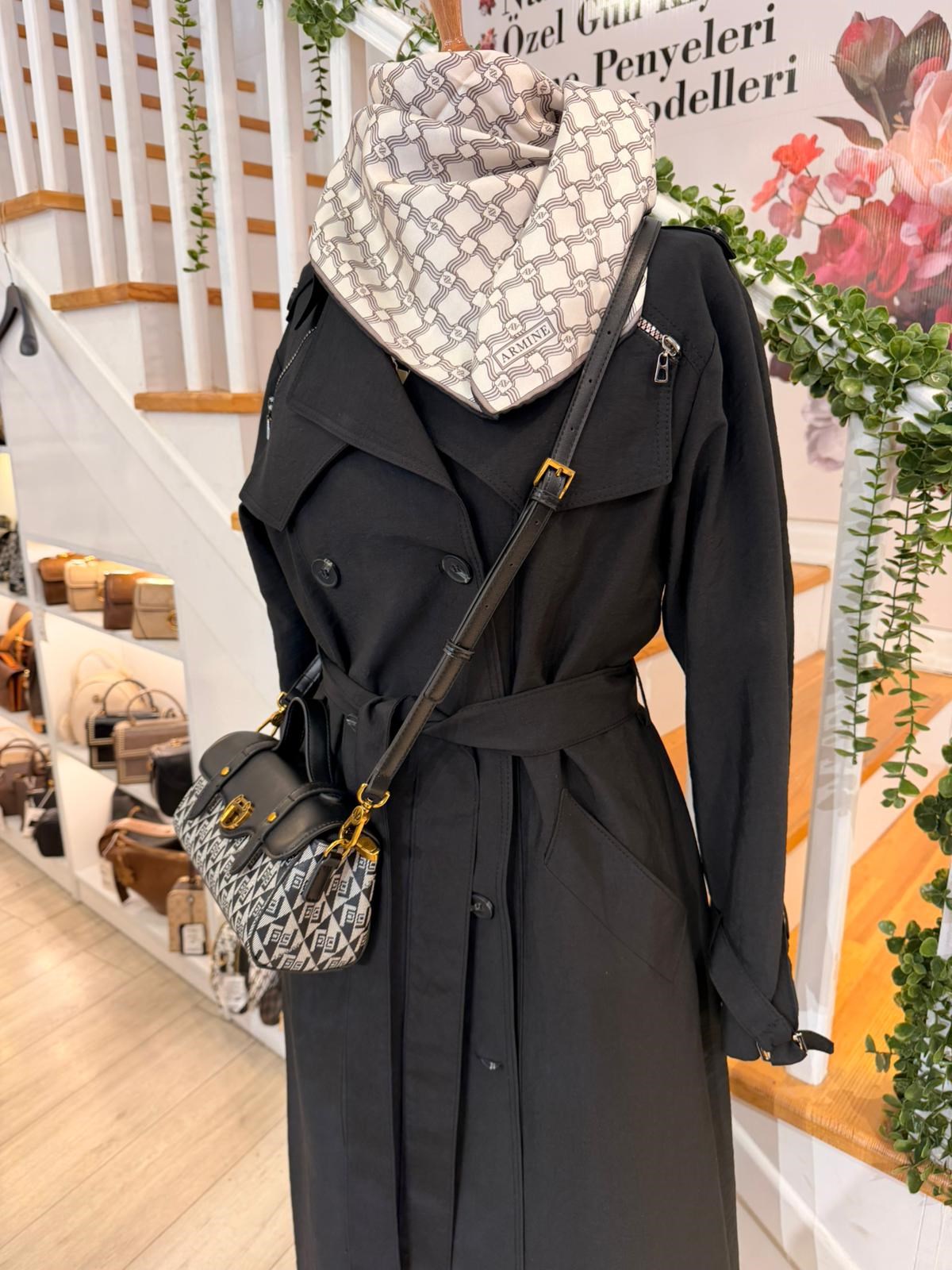 W27840 SİYAH TRENCH