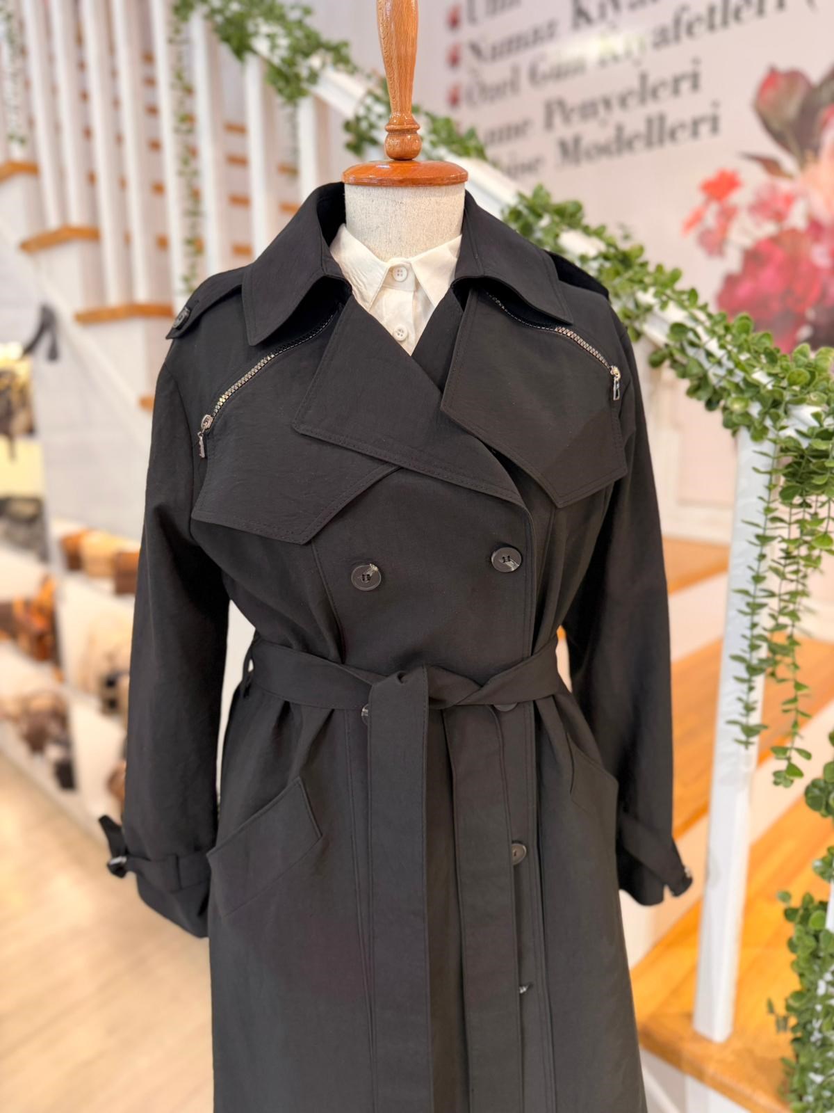 W27840 SİYAH TRENCH