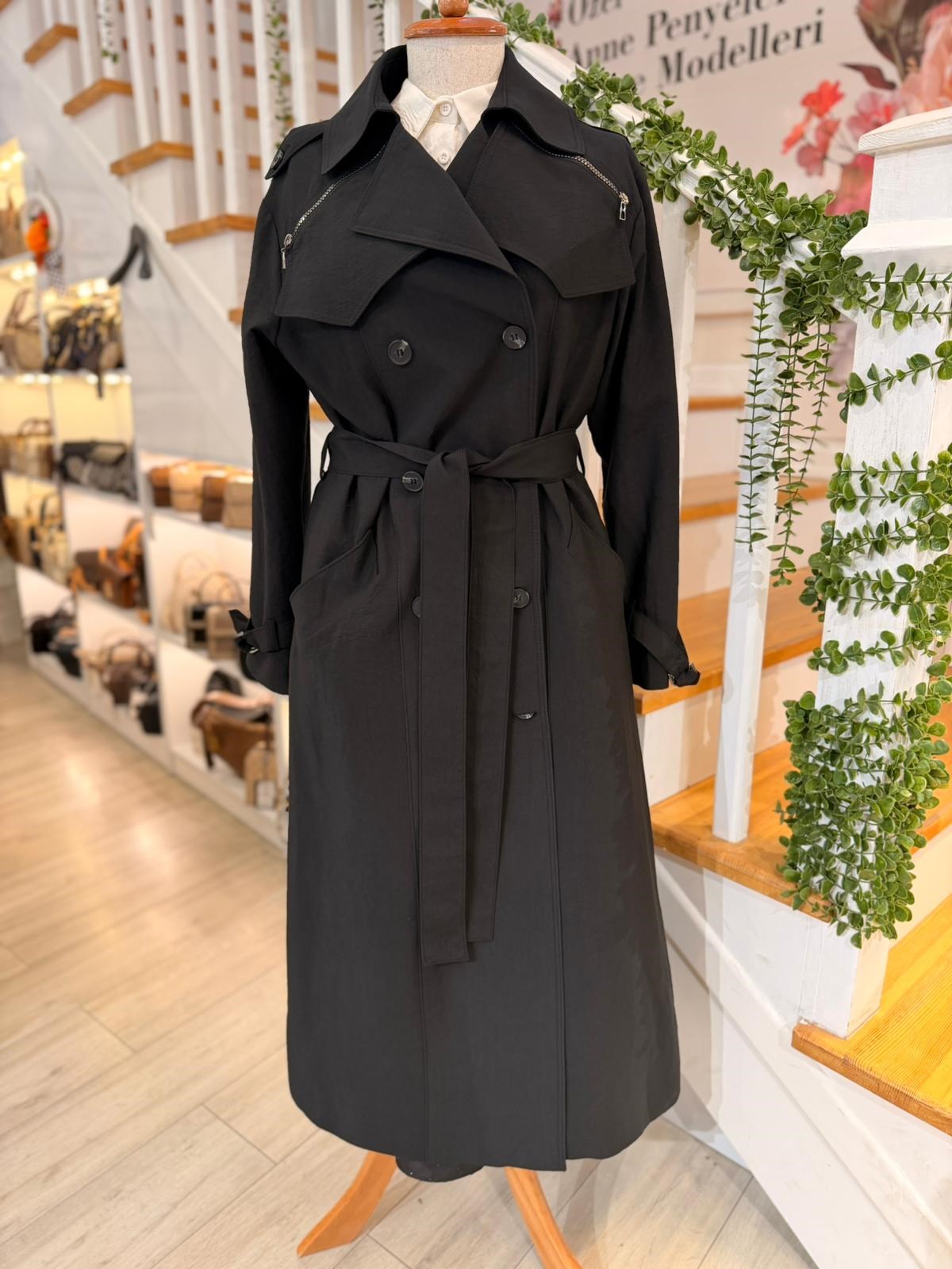 W27840 SİYAH TRENCH