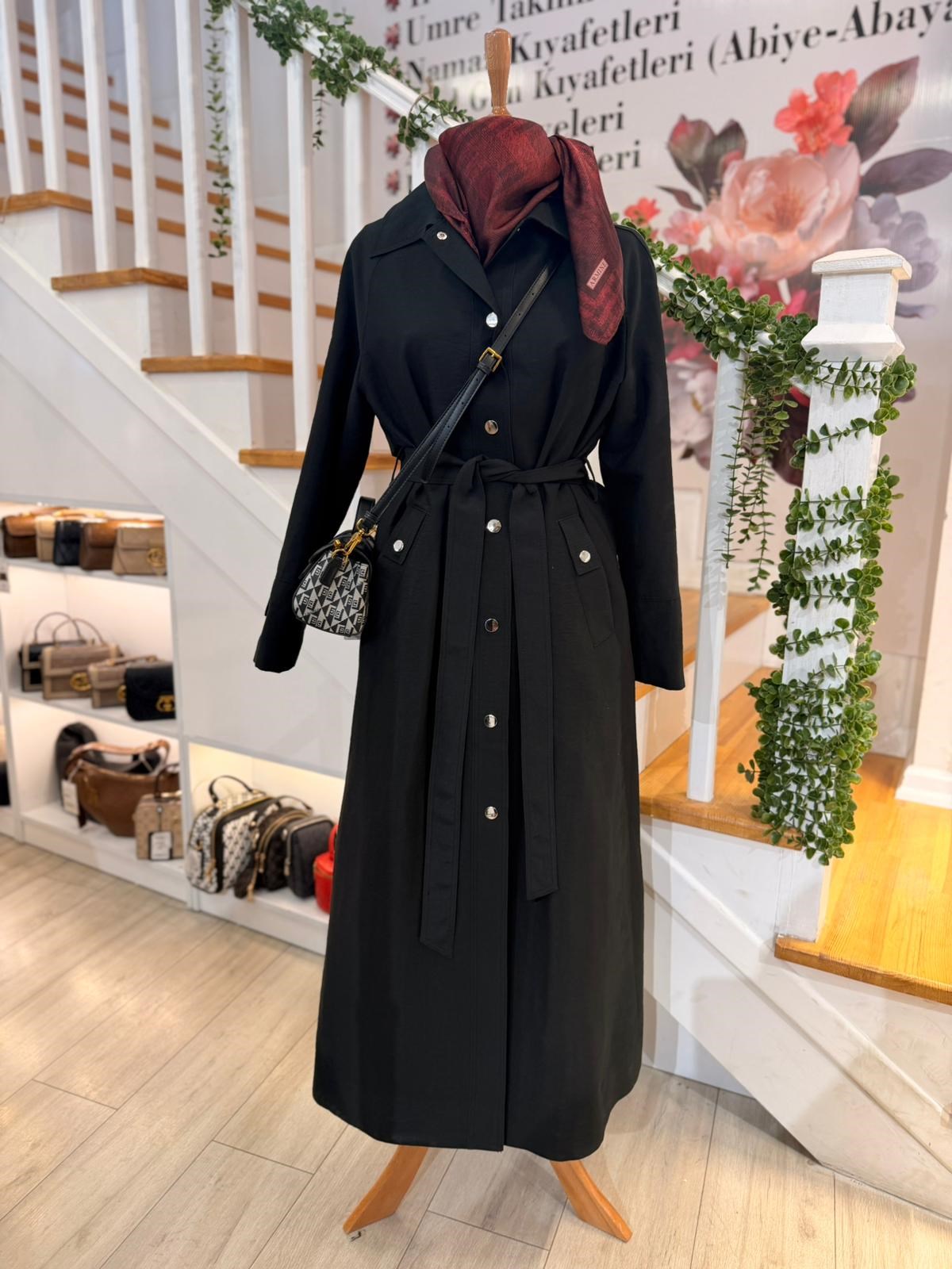 W27845 SİYAH TRENCH