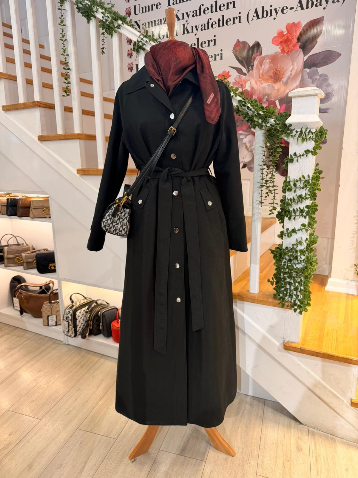 W27845 SİYAH TRENCH