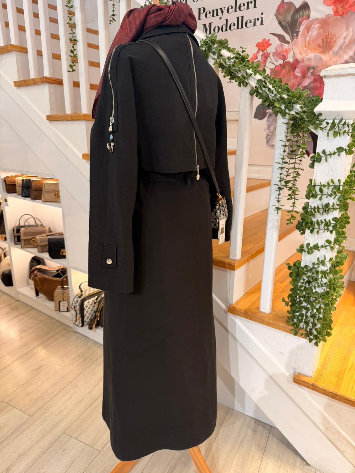 W27845 SİYAH TRENCH