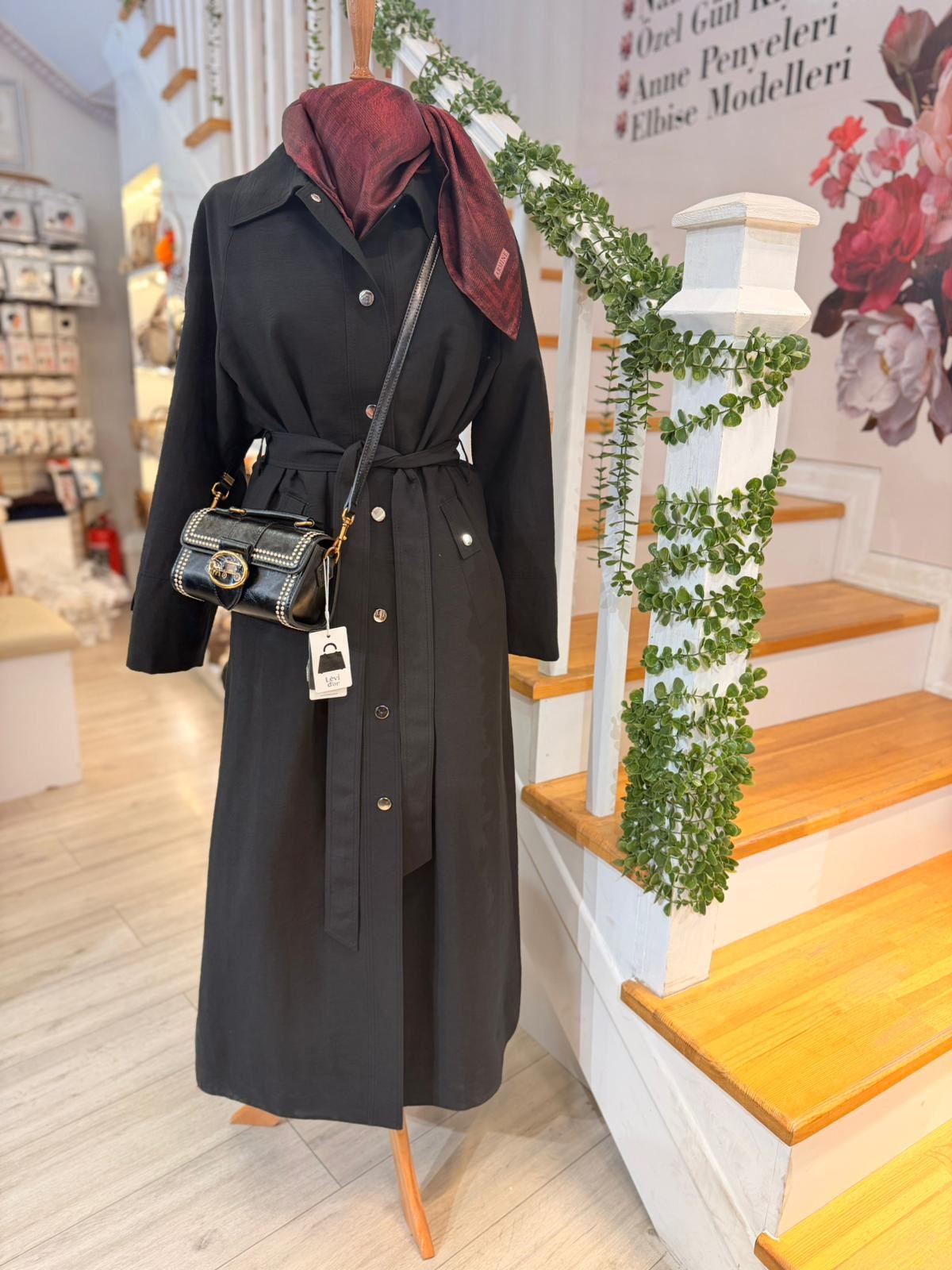 W27845 SİYAH TRENCH