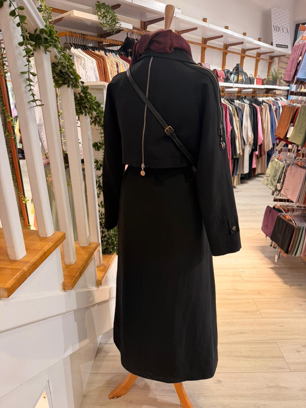 W27845 SİYAH TRENCH