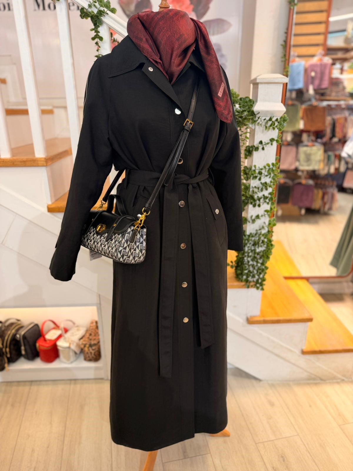 W27845 SİYAH TRENCH
