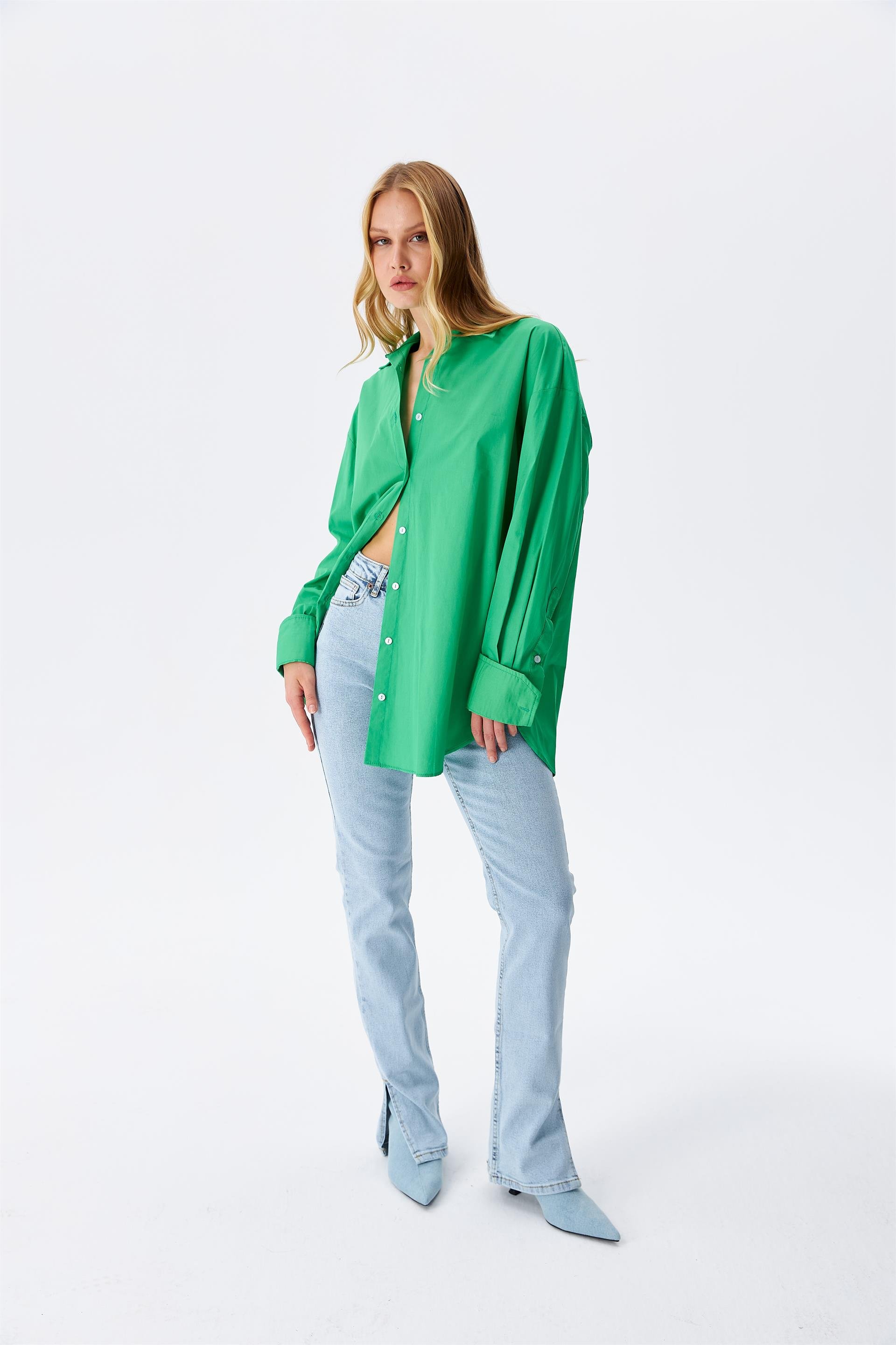 Kadın Oversize Yeşil Gömlek
