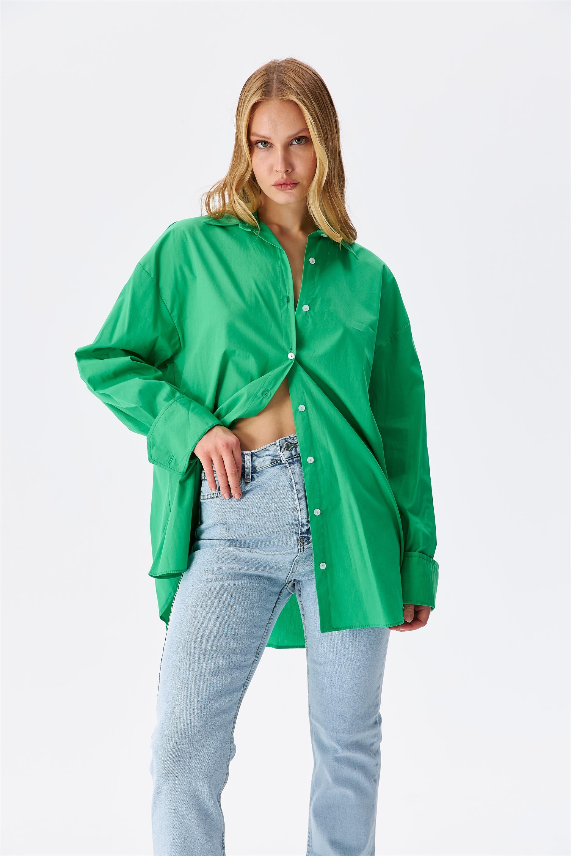 Kadın Oversize Yeşil Gömlek
