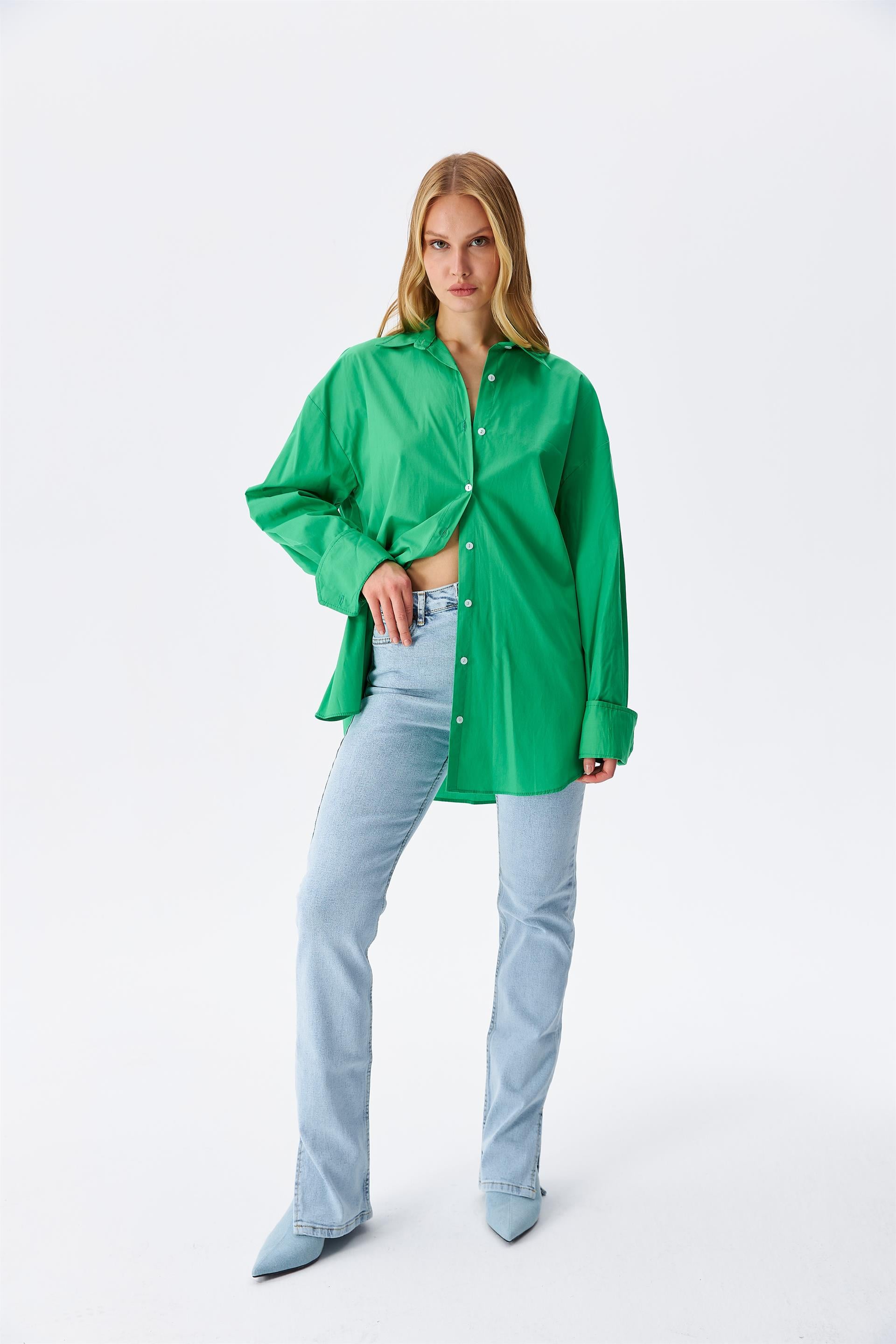 Kadın Oversize Yeşil Gömlek