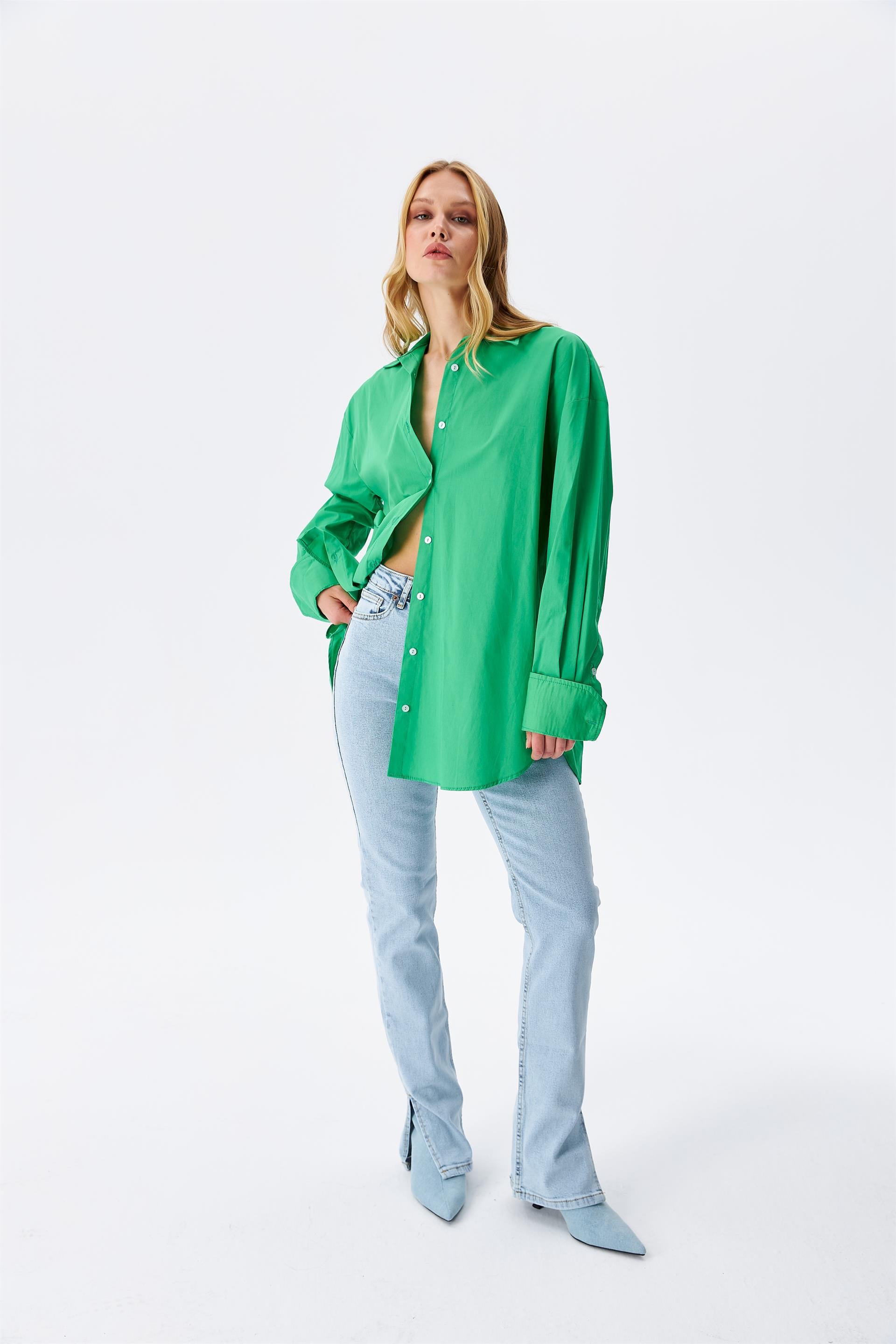 Kadın Oversize Yeşil Gömlek