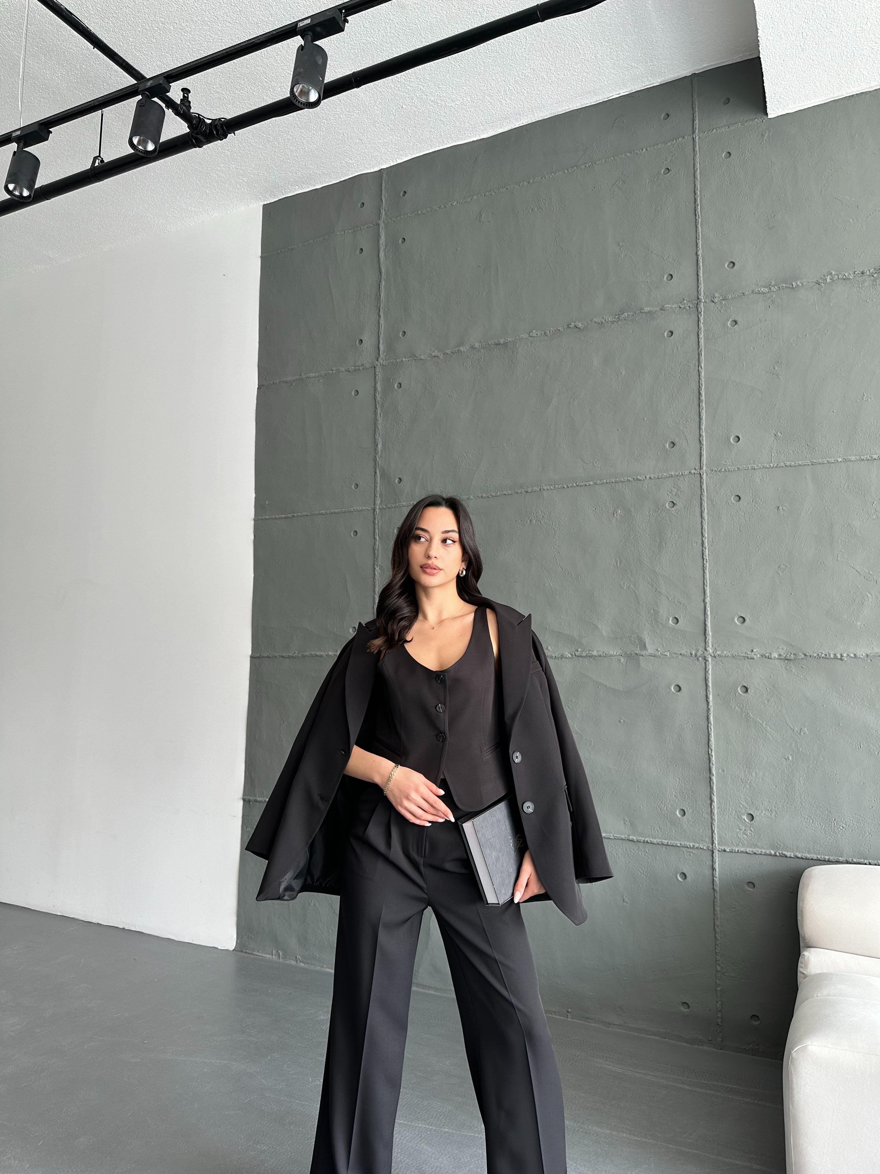 Siyah Blazer Ceket Yelek Pantolon Takım