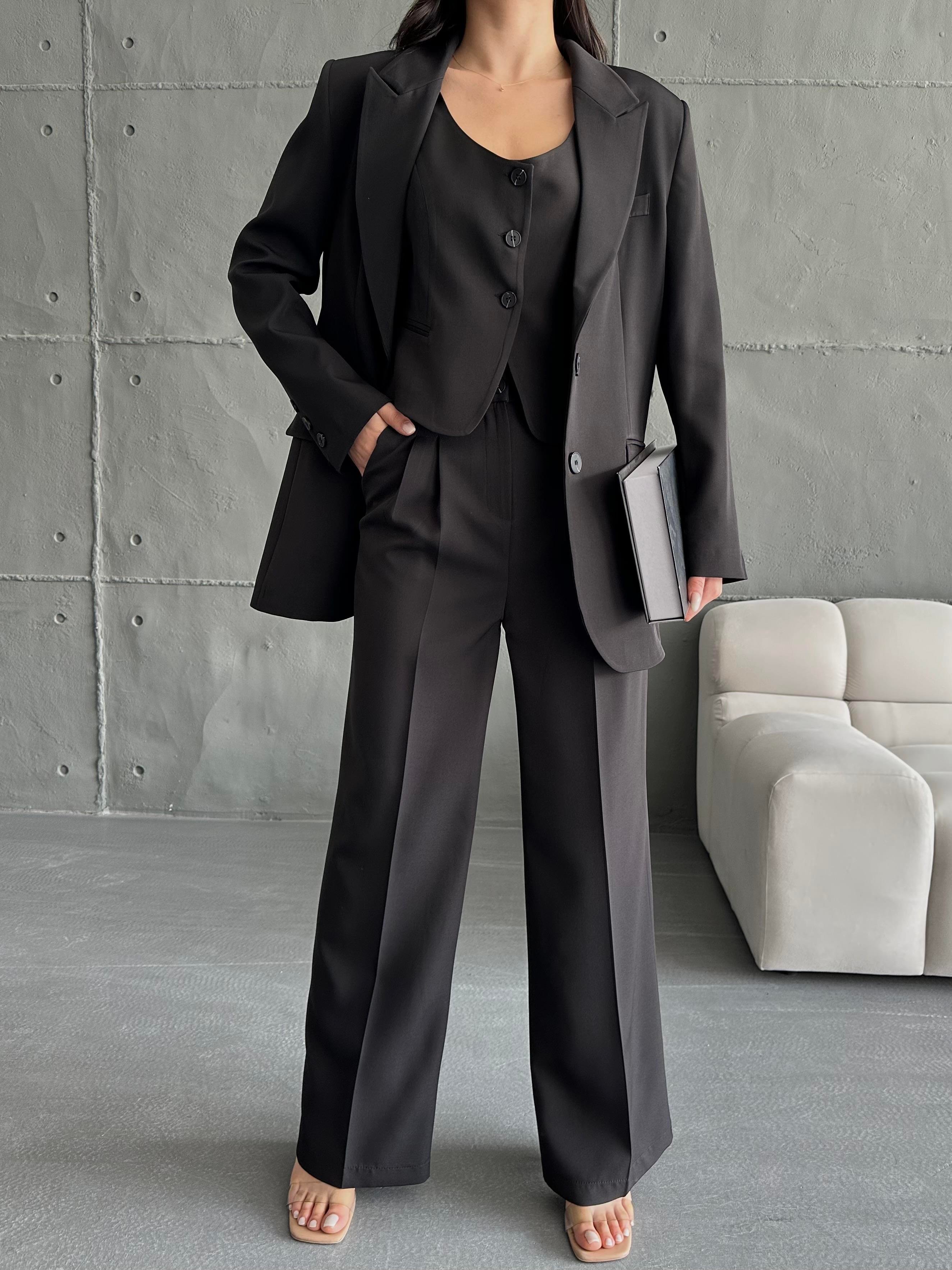 Siyah Blazer Ceket Yelek Pantolon Takım