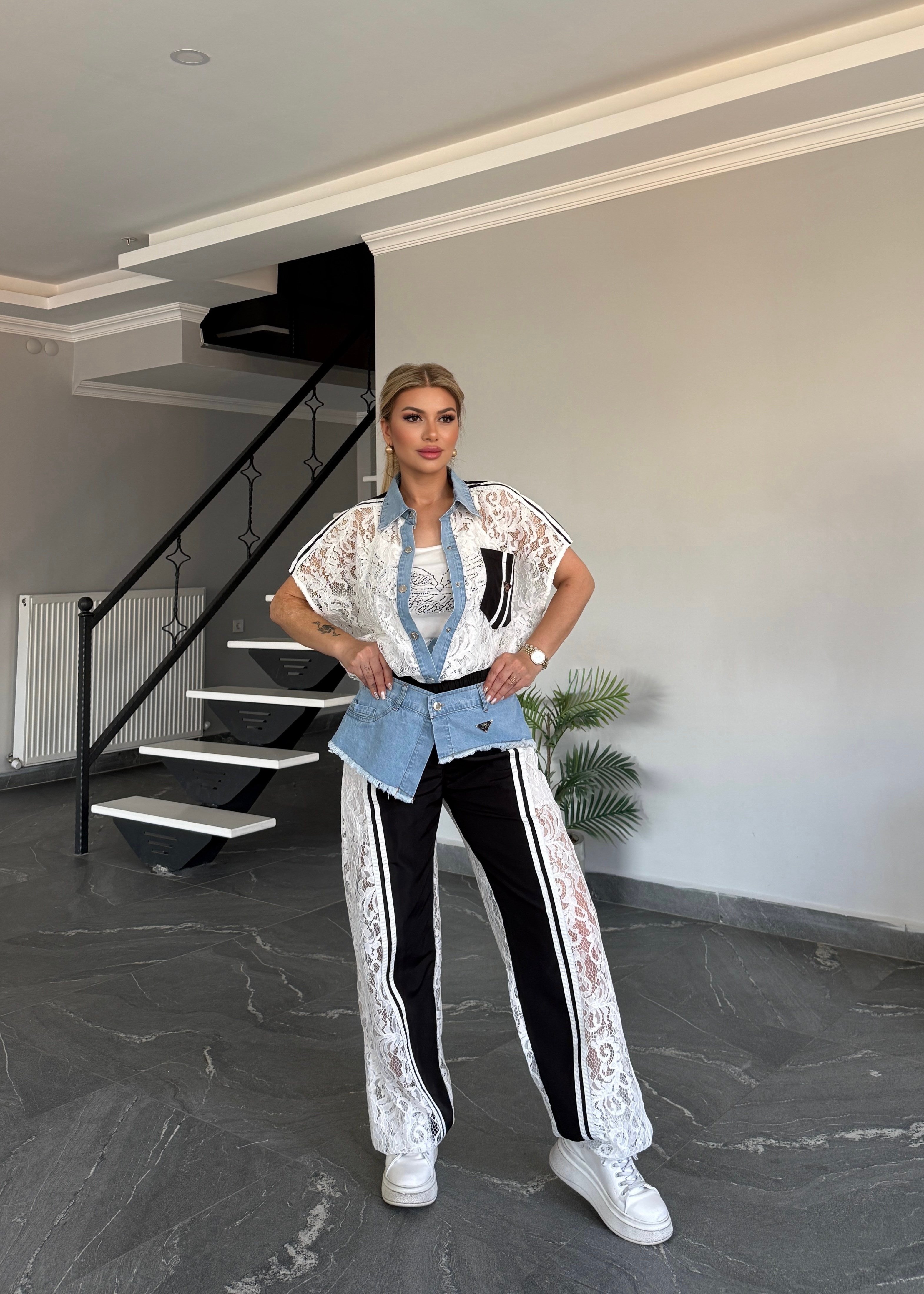     Luna Denim Dantel Takım Beyaz 