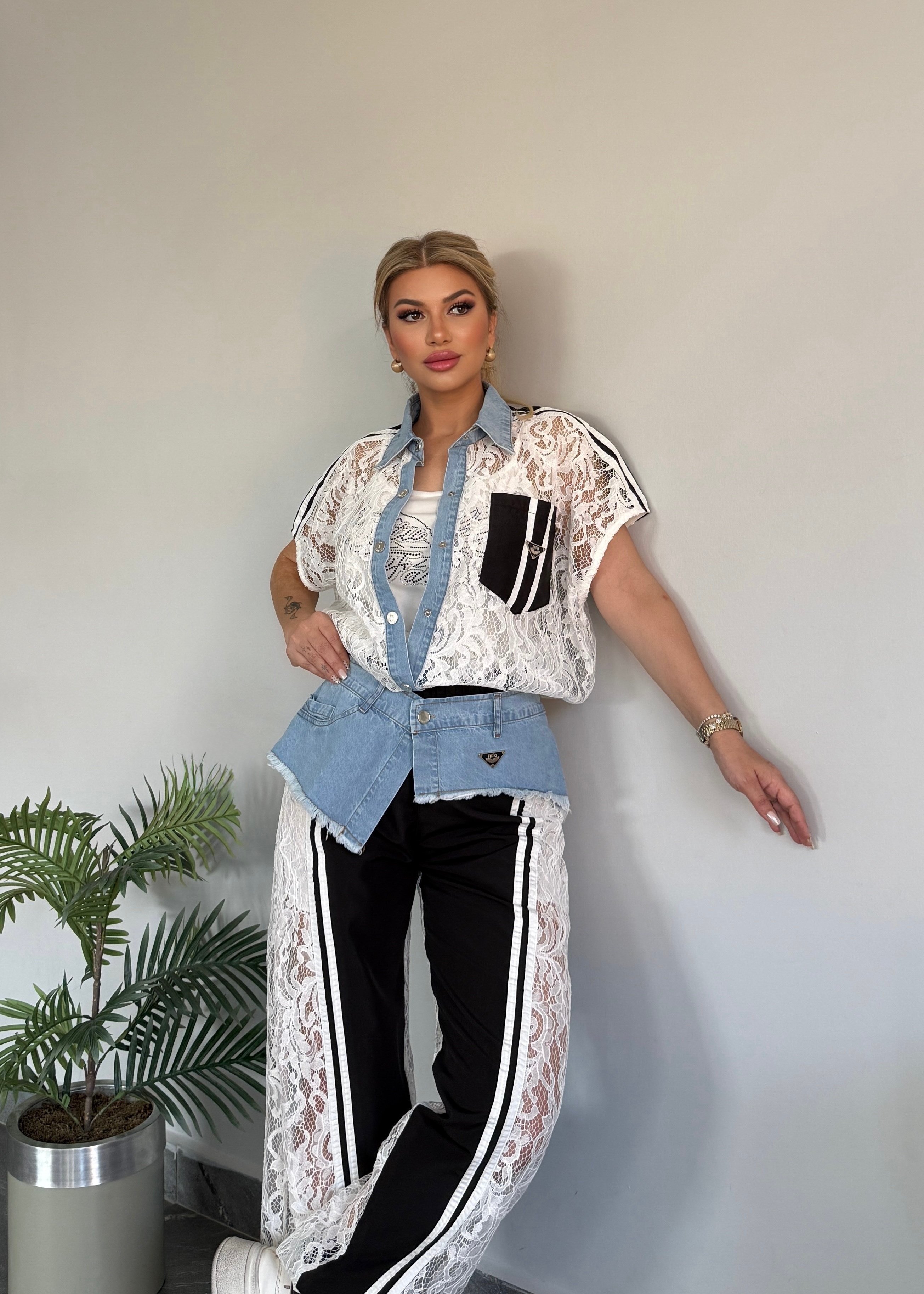     Luna Denim Dantel Takım Beyaz 