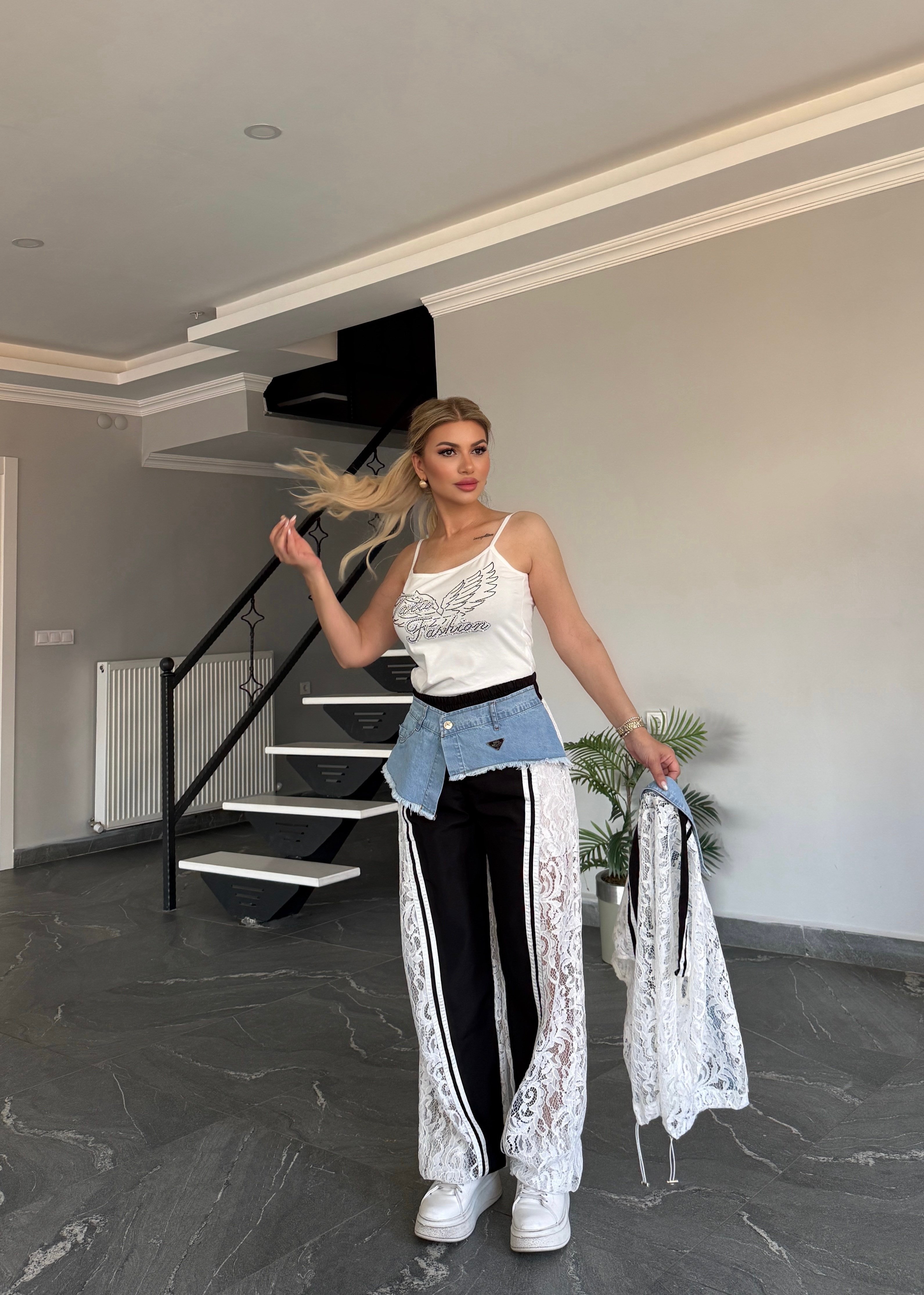     Luna Denim Dantel Takım Beyaz 