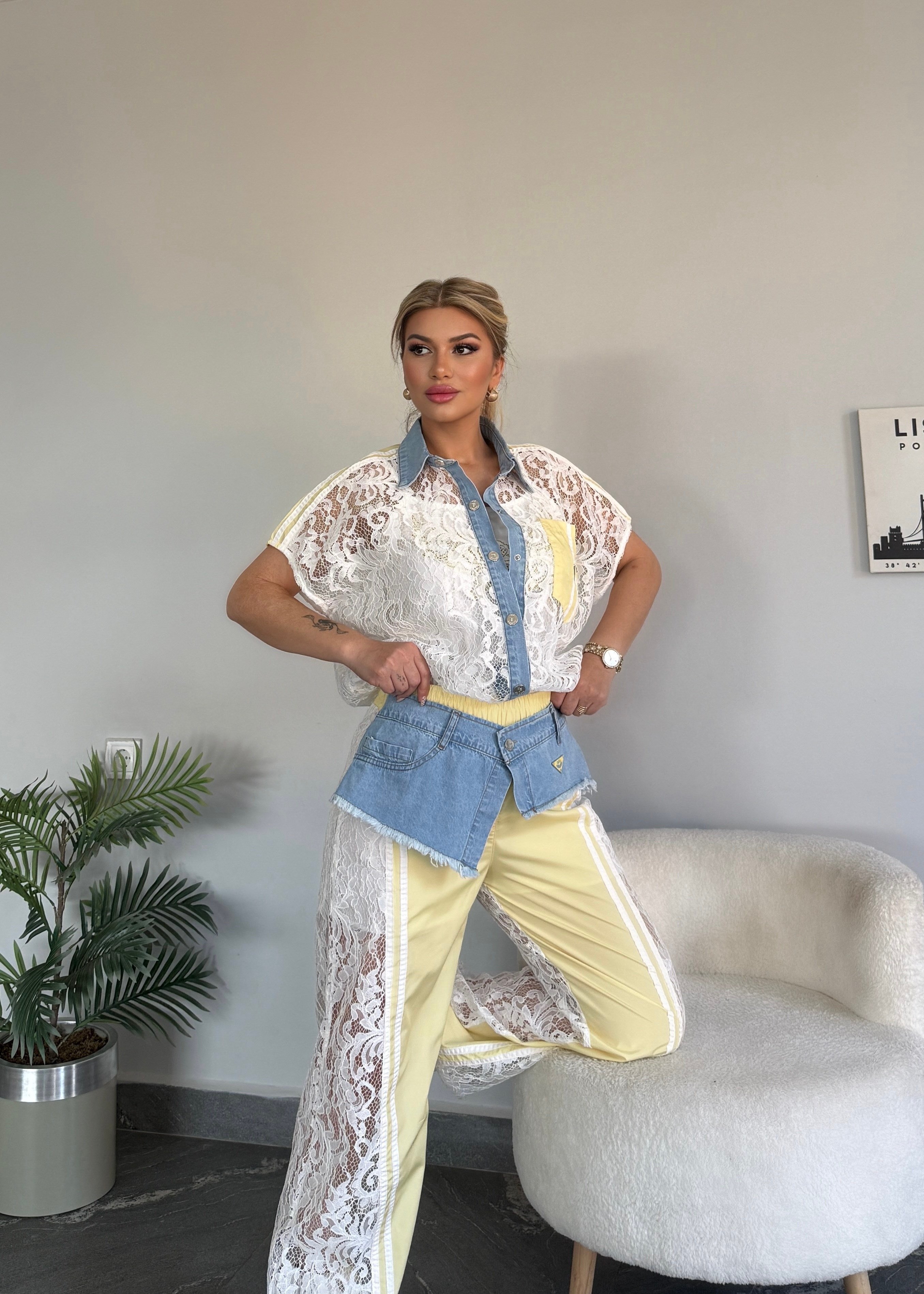     Luna Denim Dantel Takım Sarı