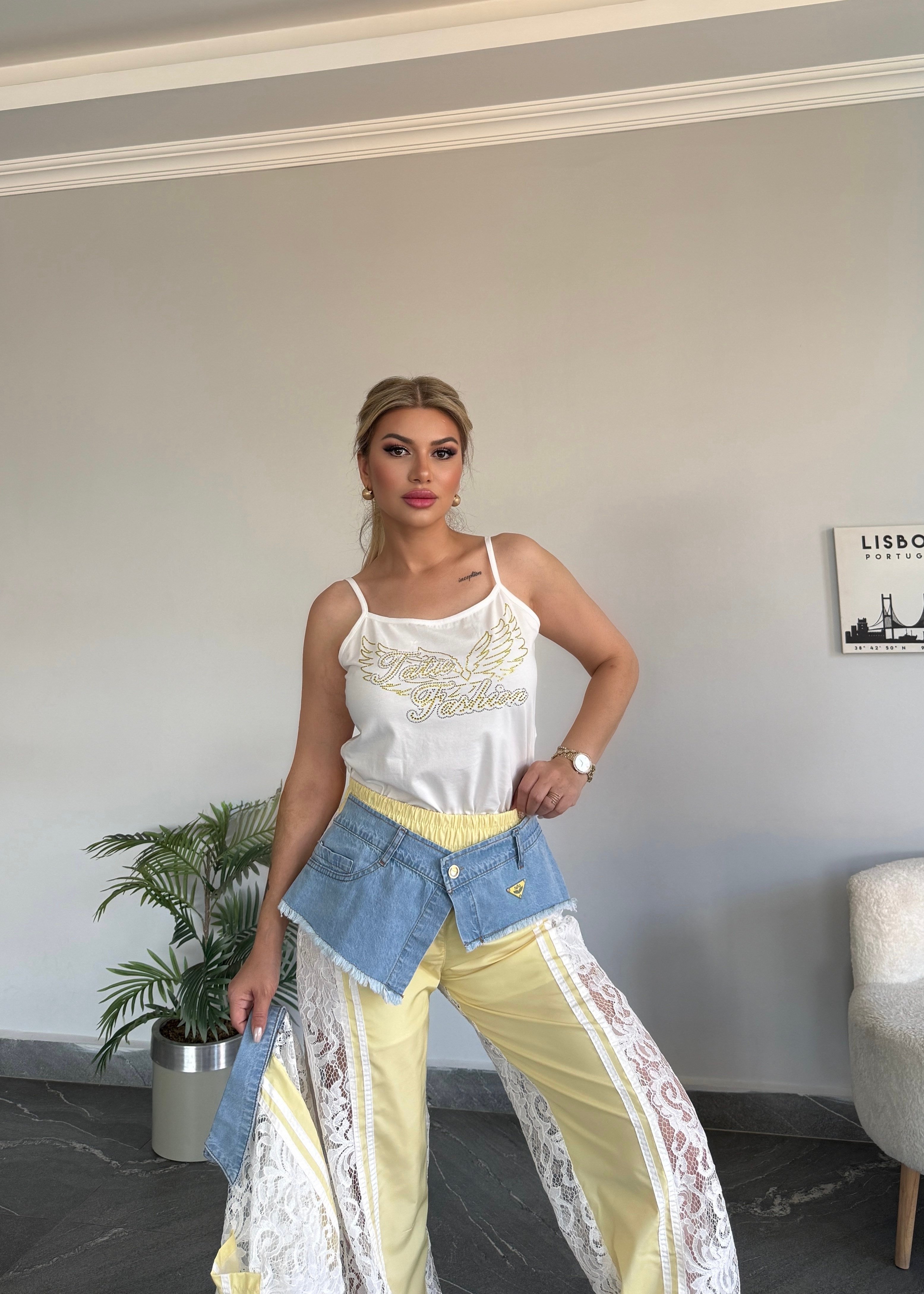     Luna Denim Dantel Takım Sarı
