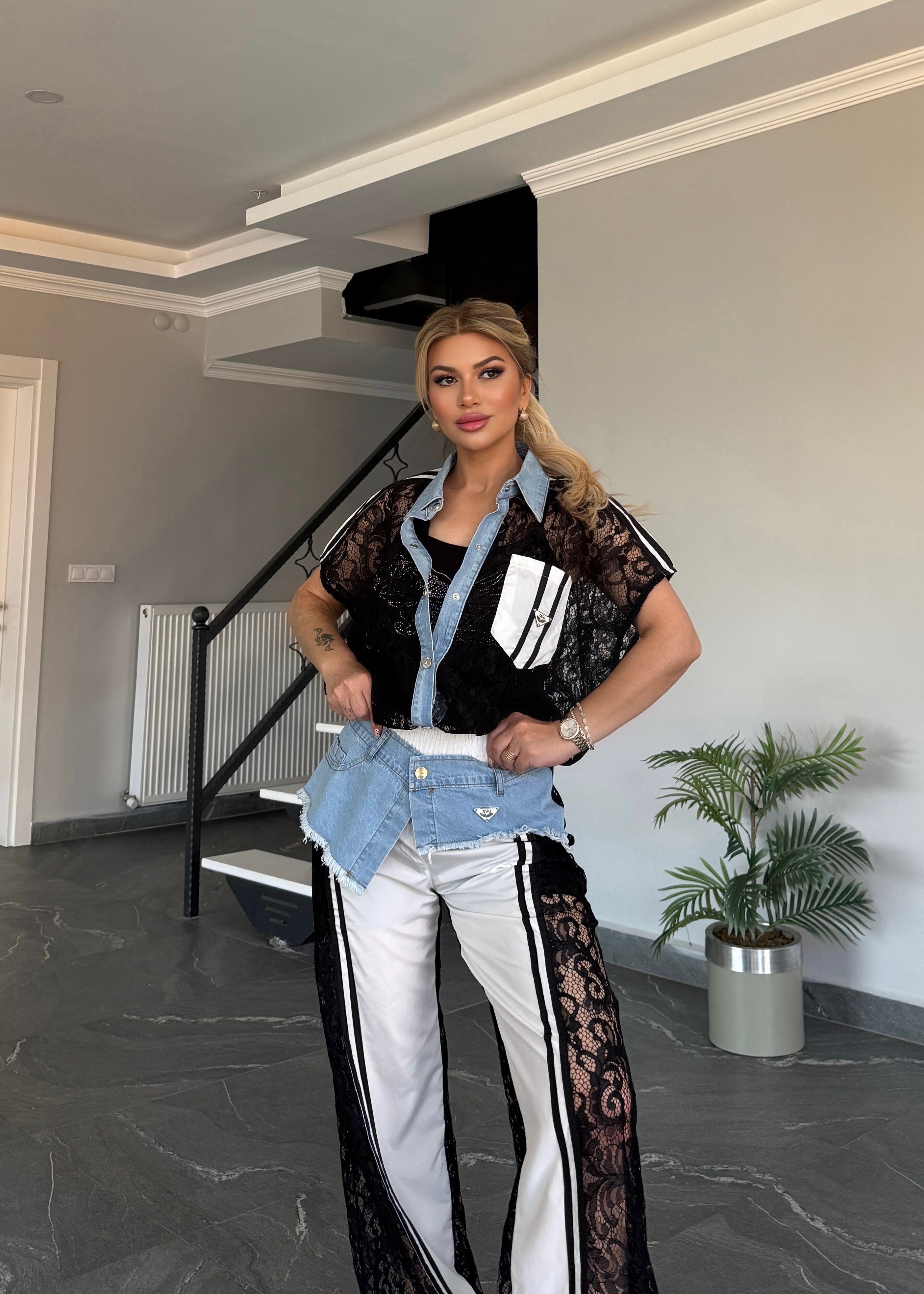     Luna Denim Dantel Takım Siyah